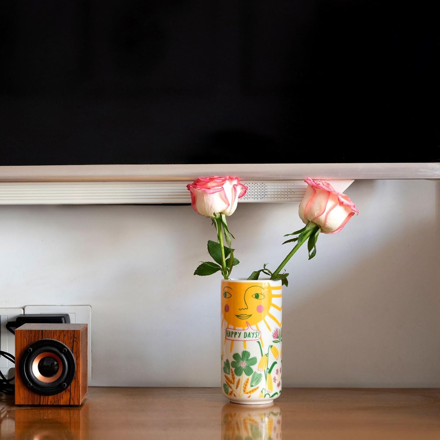 Cute Medium Ceramic Flower Vase with Colorful Boho Design