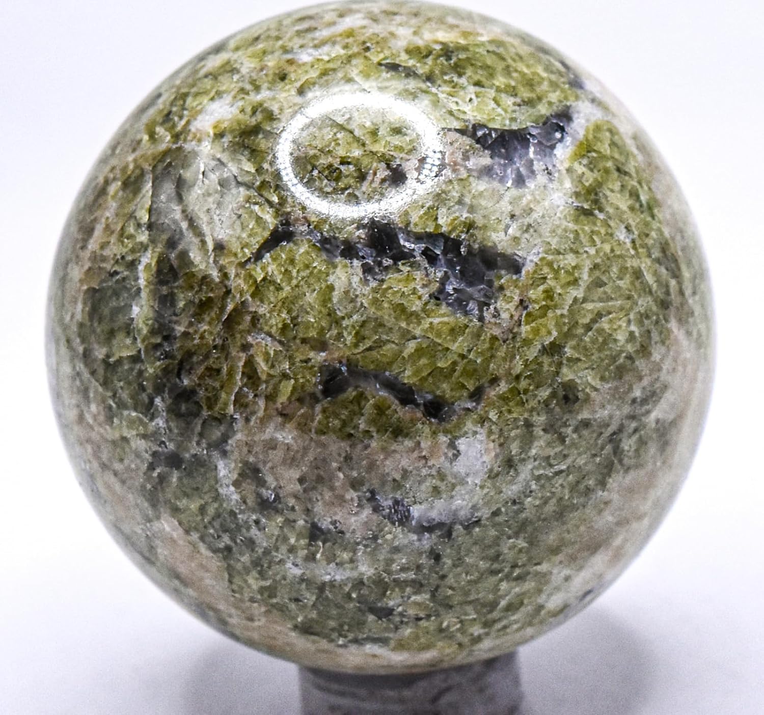 46mm Green Vesuvianite Gemstone with Clear Calcite Sphere - India