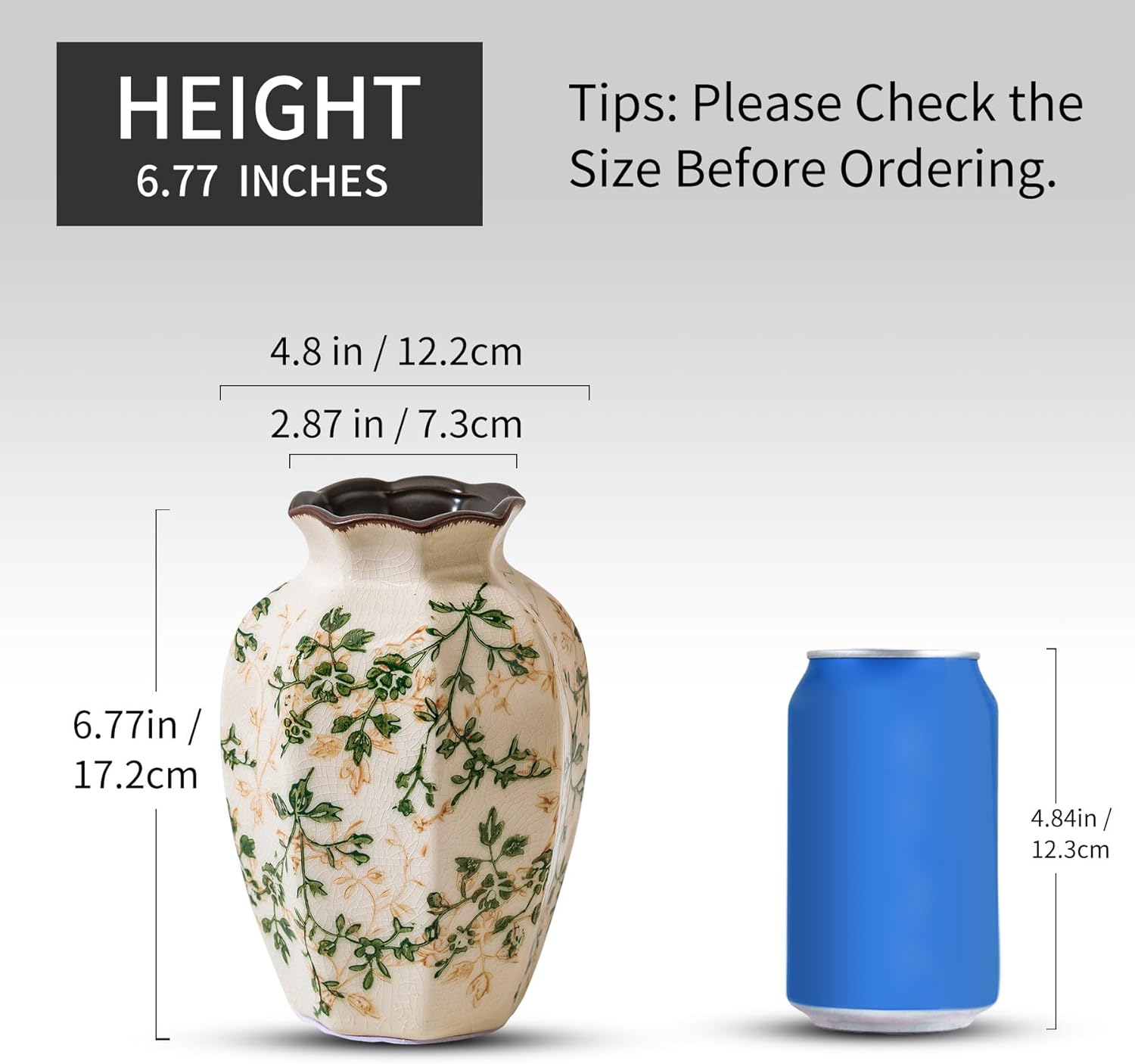 Vintage Pastoral Octagonal Ceramic Vase 67 Inch