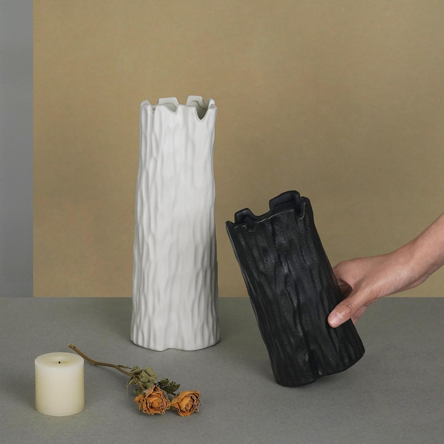 White Matte Ceramic Vase with Organic Nature Shape