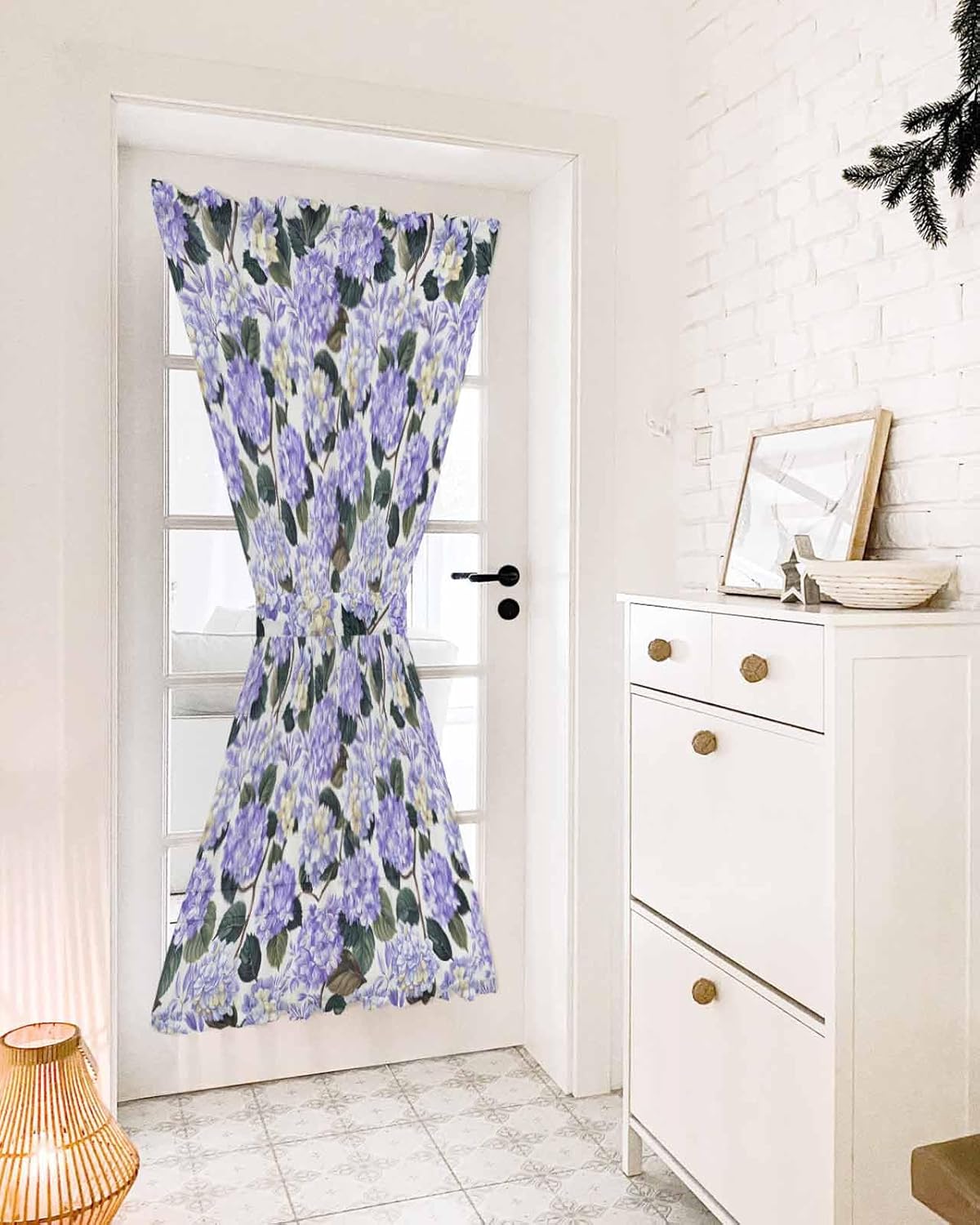 Purple Spring Floral French Door Curtain Watercolor Flowers Pastoral Sheer Door Panels 54W X 72L