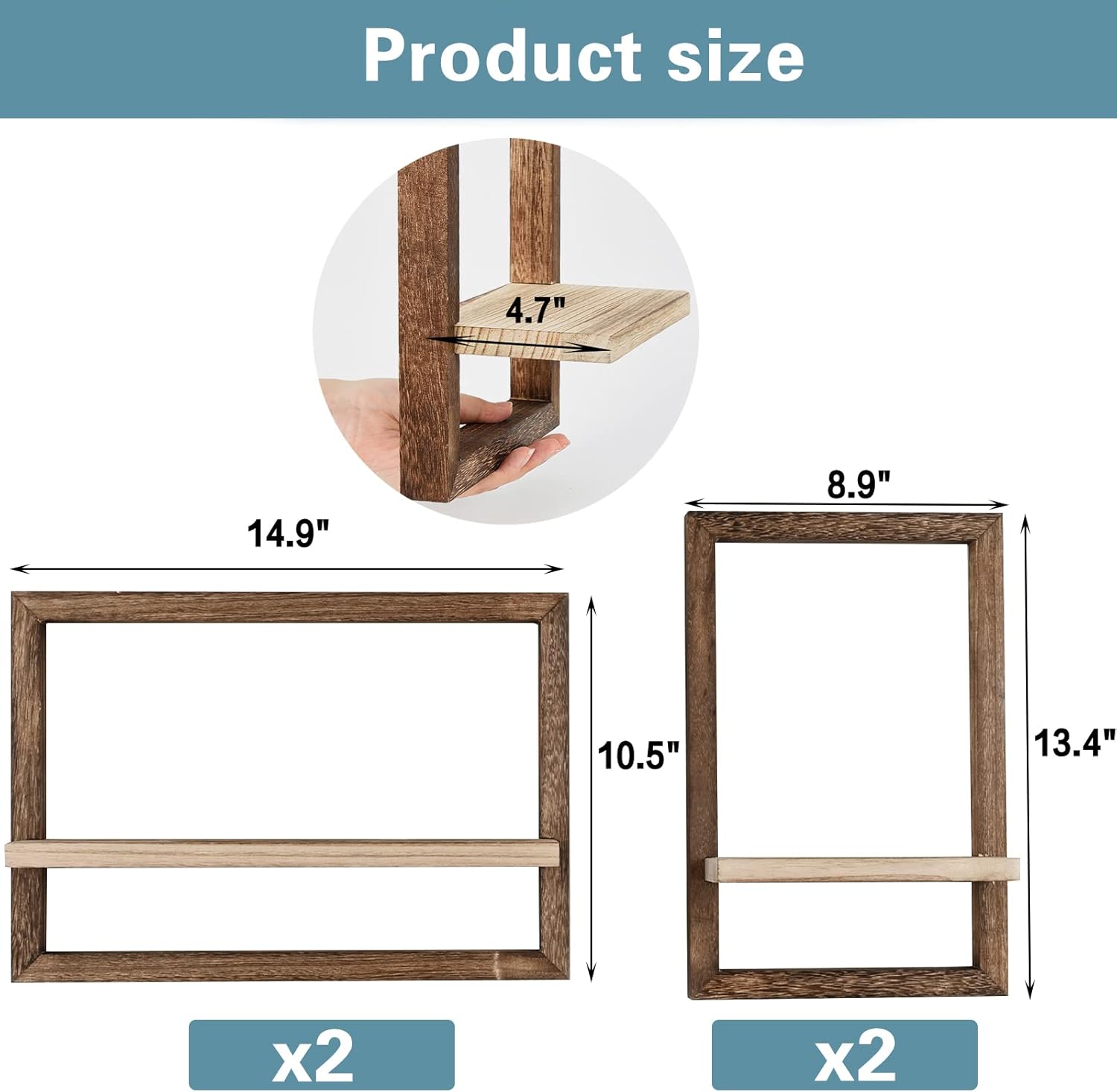Rustic Square Floating Shelves Set of 4 for Wall