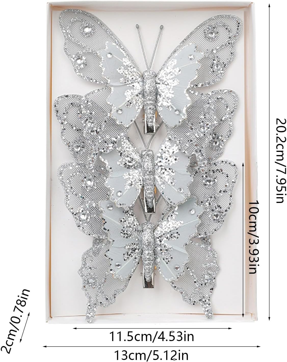 3PCS Silver 3D Butterfly Clip Decorations