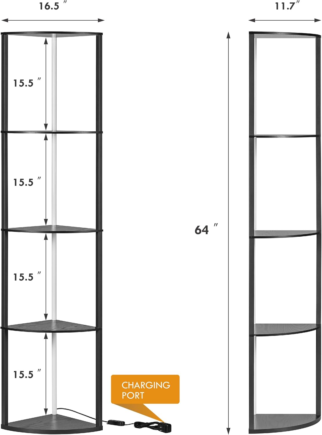 Woodronic 5-Tiered Corner Shelf with LED Light