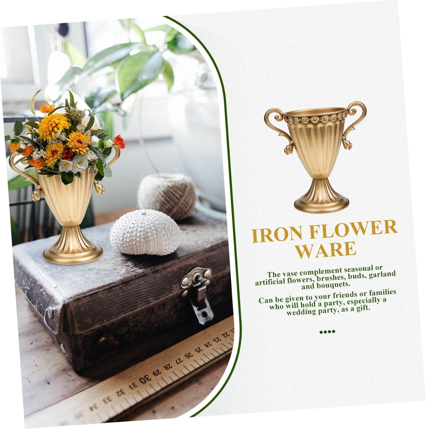 Stobaza Tall Gold Vase Iron Flowerpot Planter Indoor Urn