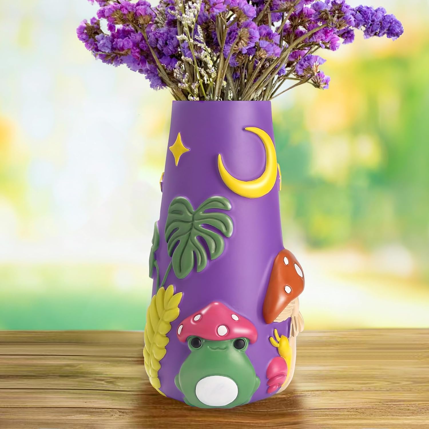 GUGUGO Cute Frog Garden Vase 8 Inch Purple Back