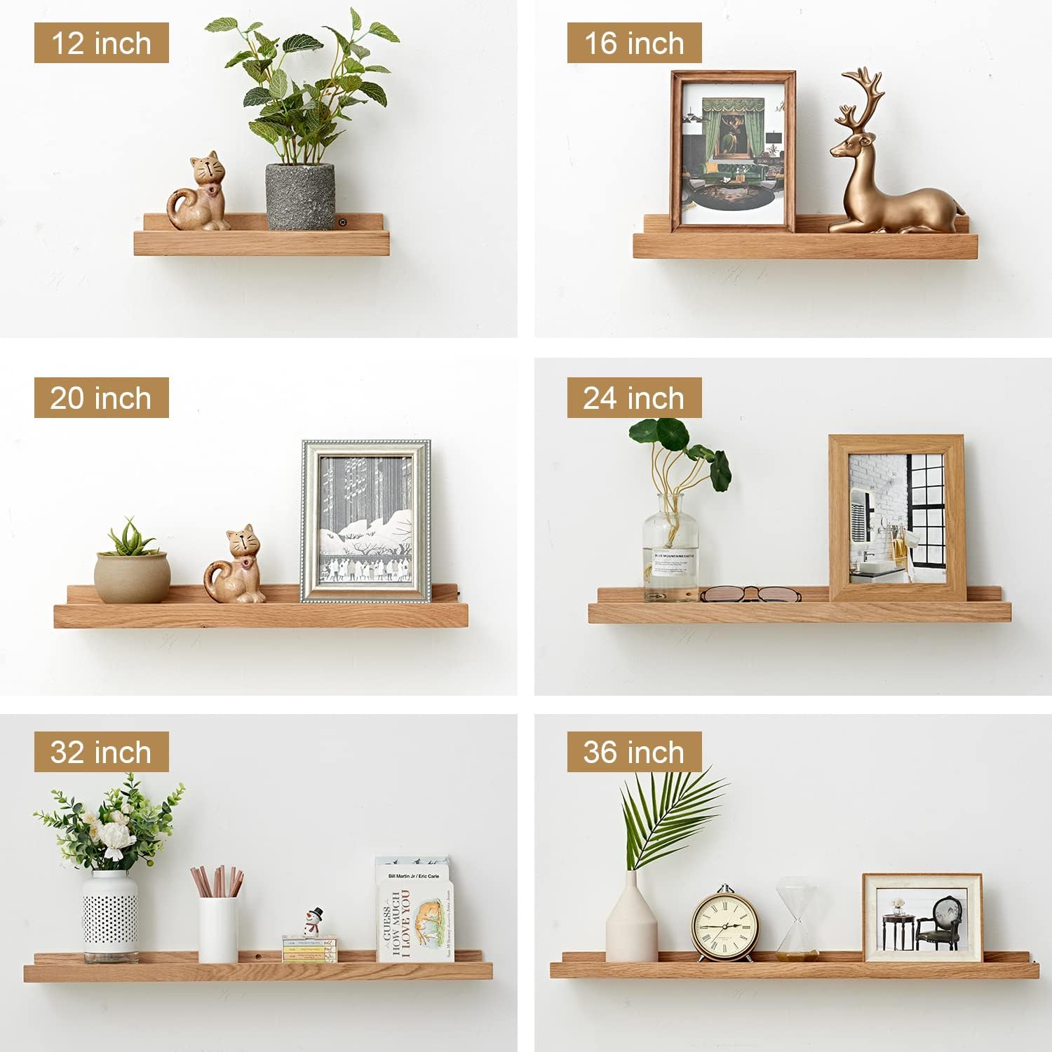 Oak Floating Shelves 4x16 Inch Natural Wood Wall Display Ledge