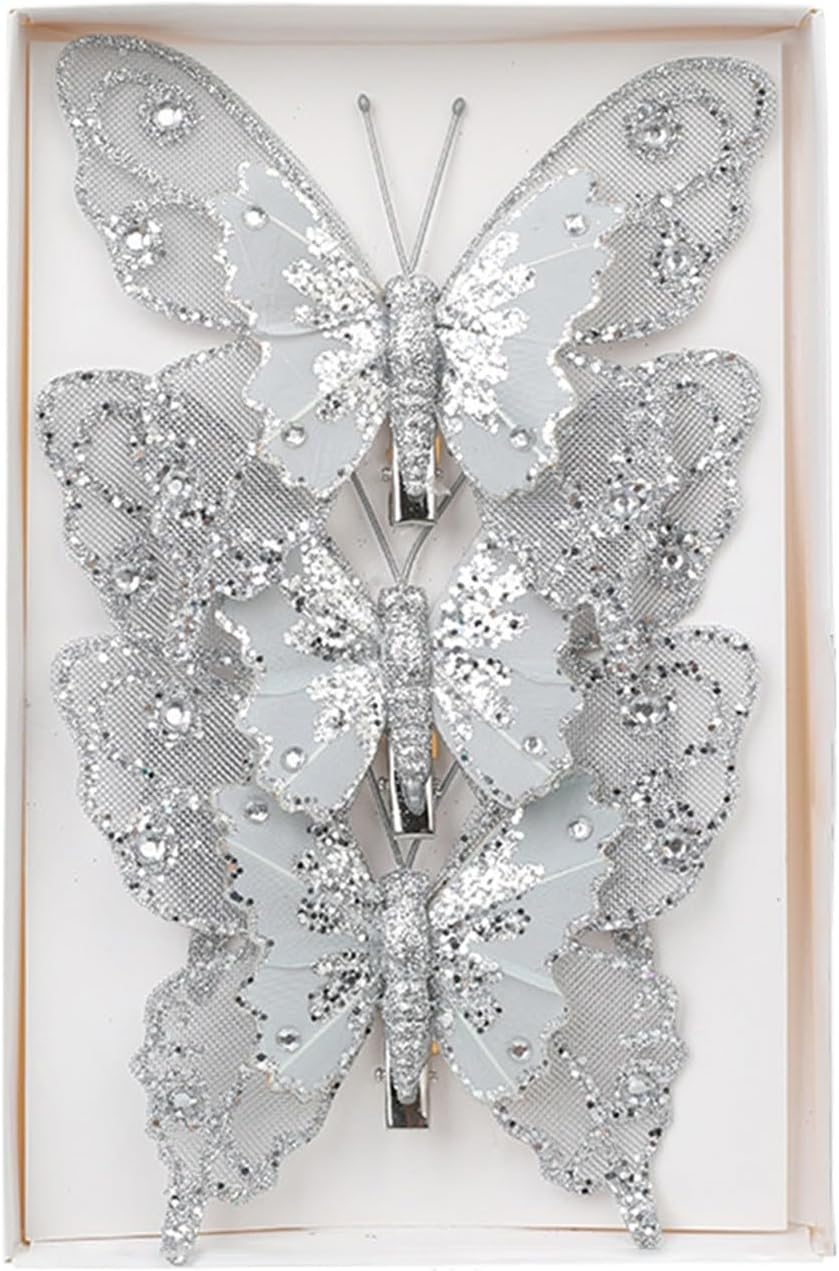 3PCS Silver 3D Butterfly Clip Decorations
