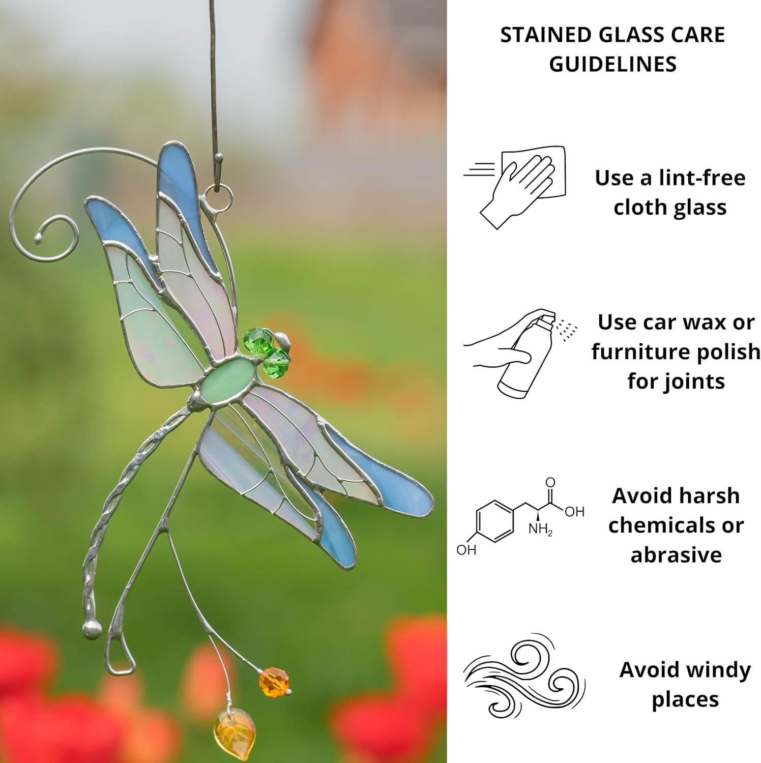 Blue Dragonfly Stained Glass Suncatcher Window Hanging
