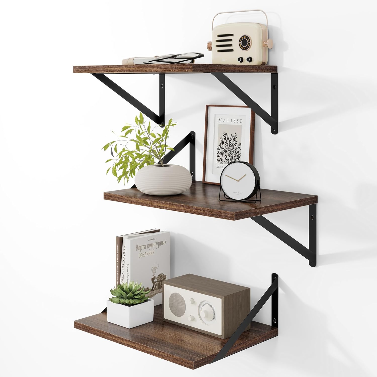 Deep Floating Shelves Set of 3 12 Inch Deep Walnut Wood Shelves for Wall