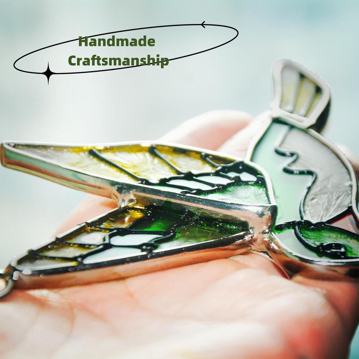 Hummingbird Stained Glass Suncatcher - Green
