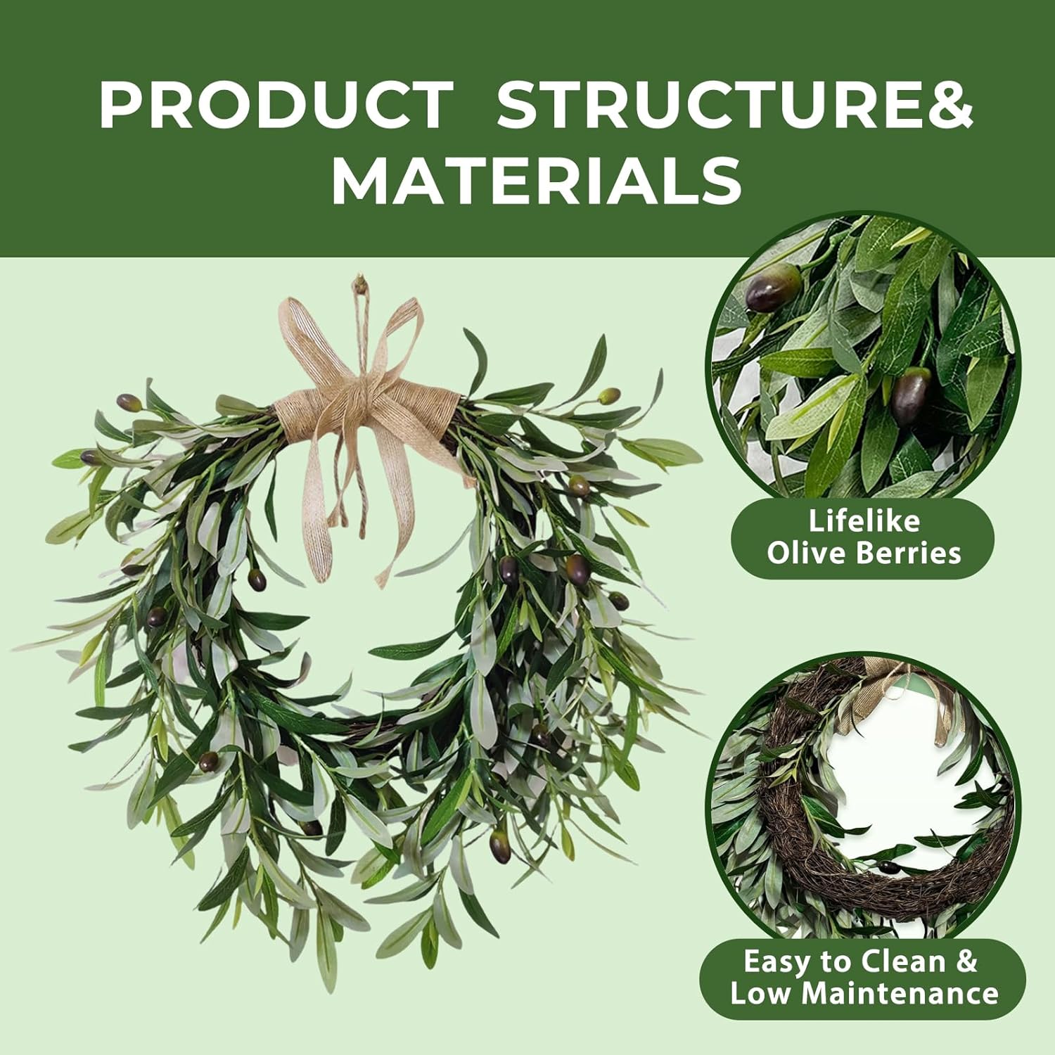 Artificial Olive Garland with Greenery Leaves Wreath