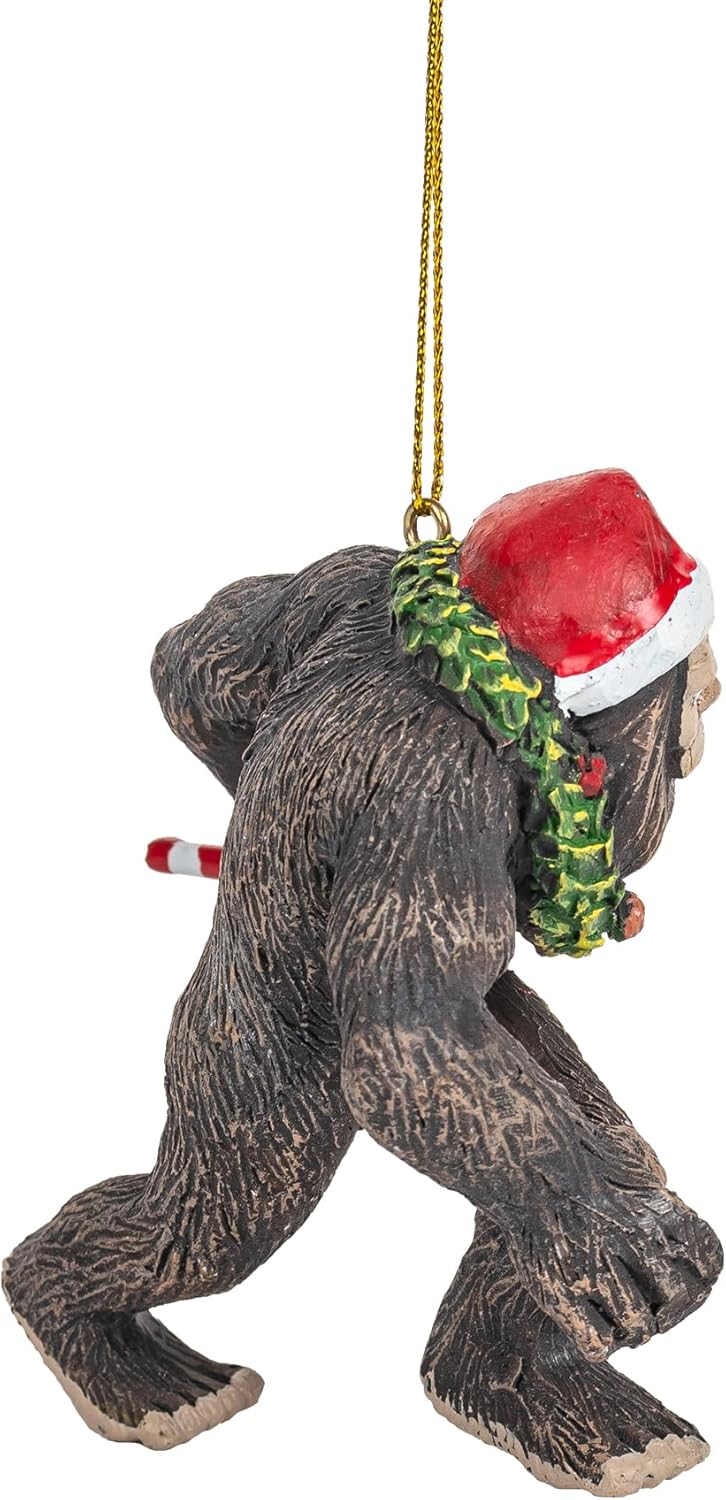 Bigfoot Wearing Santa Hat Ugly Christmas Tree Ornament