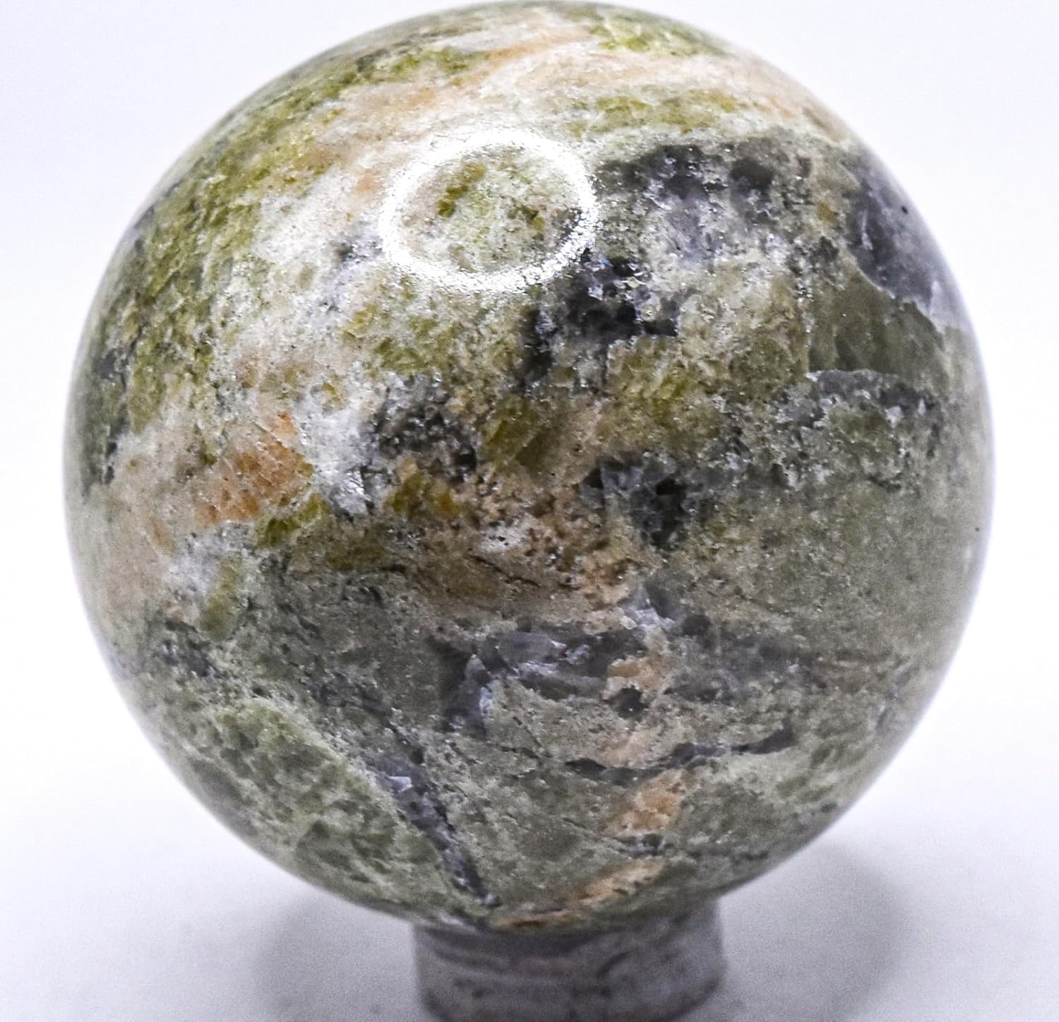 46mm Green Vesuvianite Gemstone with Clear Calcite Sphere - India