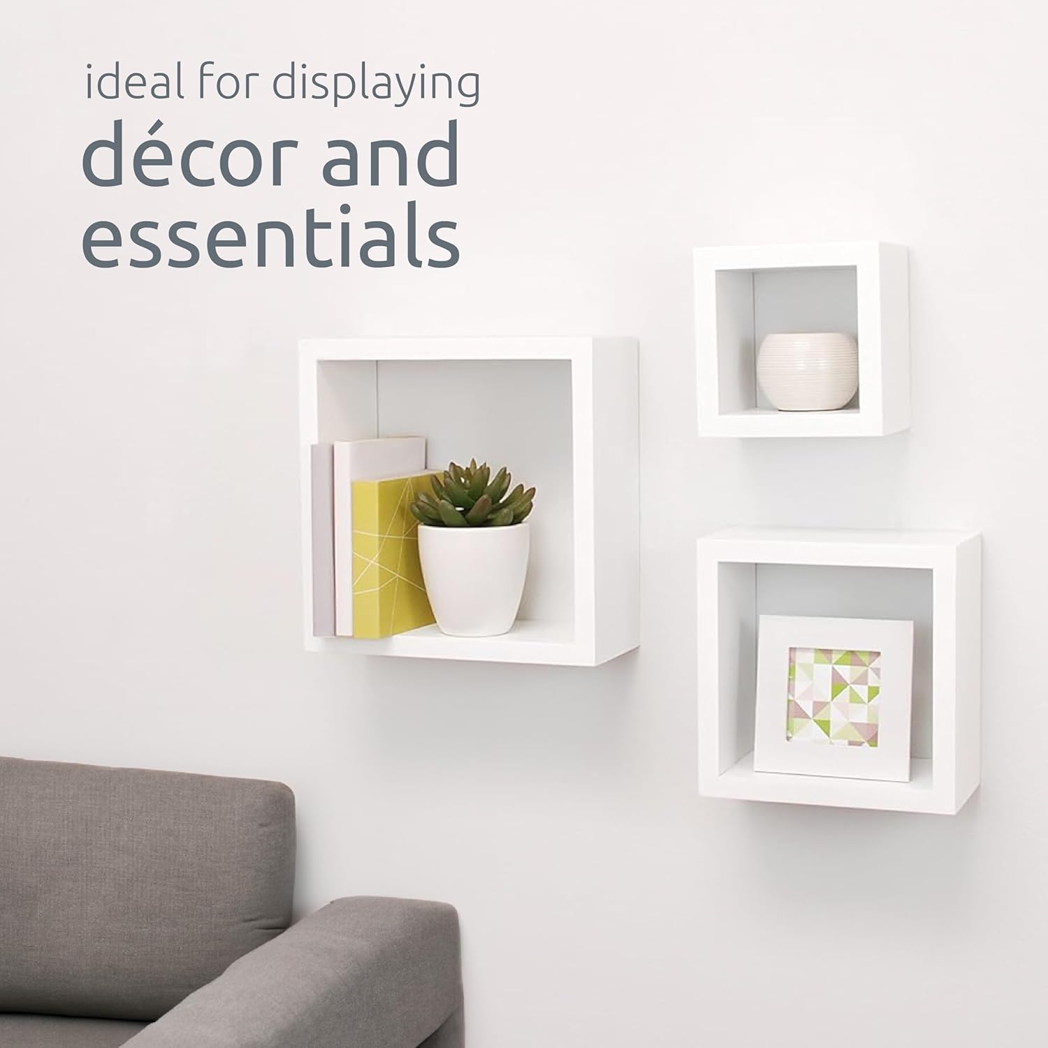 Kiera Grace Cubbi Floating Shelves Set of 3 White 5 7 9 Inch