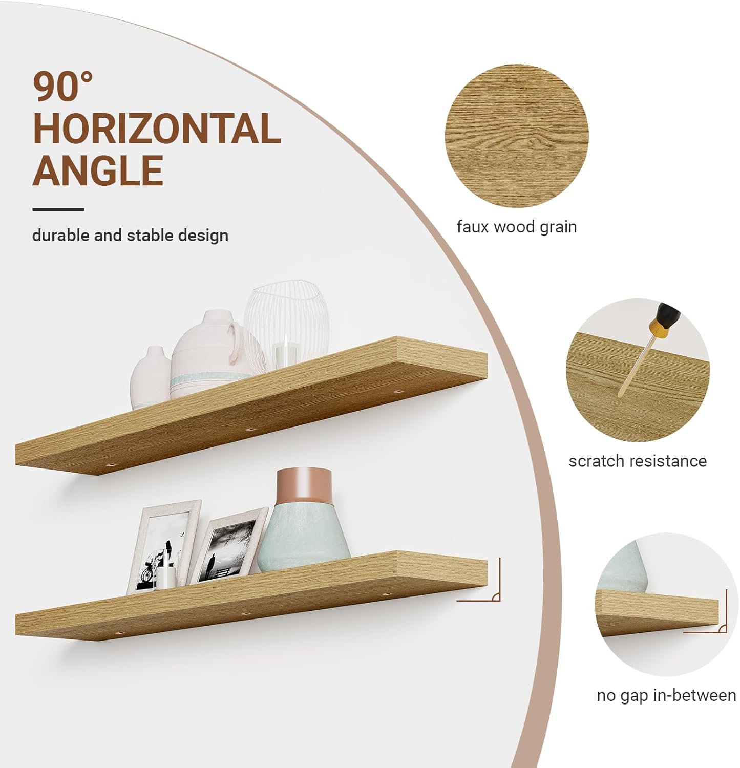 Heimlove 48 Floating Shelf Set of 2 Oak Wood Wall Mount Shelves