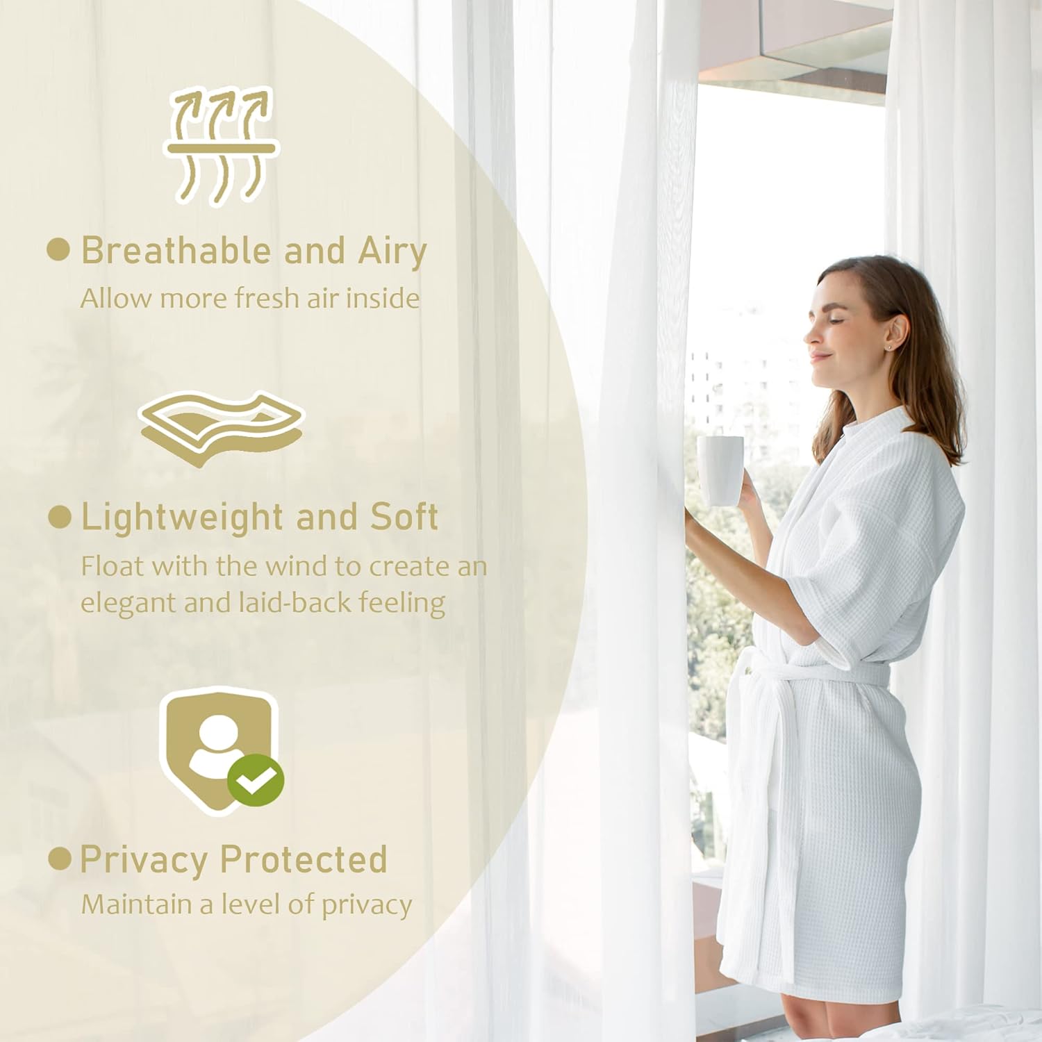 White Sheer Curtains 59x54 Inch 2 Panels Set - Light Filtering Elegant Rod Pocket Curtains for Bedroom and Living Room