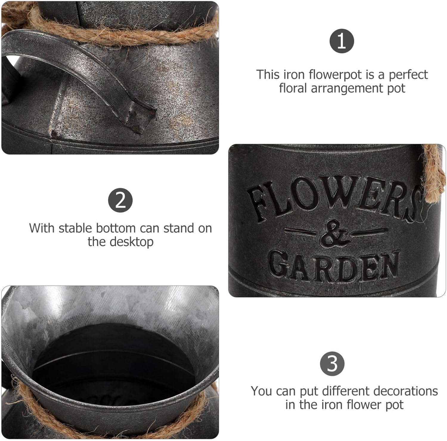 Vintage Galvanized Flower Jug Decorative Planter for Home and Kitchen