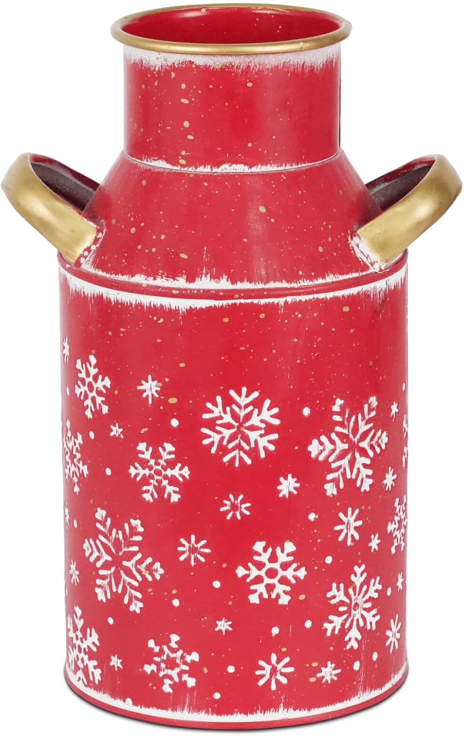 Galvanized Red Milk Can Christmas Decor Vase with Gold Handles