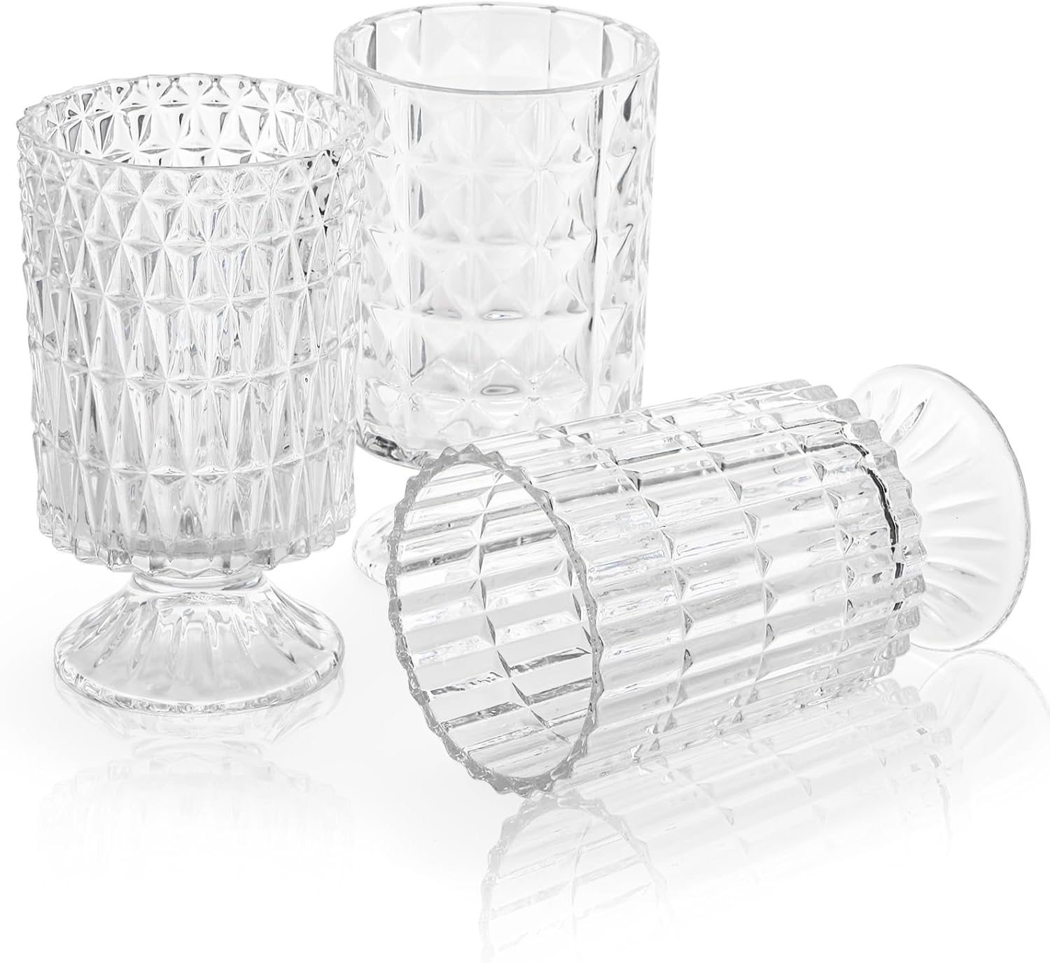 Goaste 3 Pack Embossed Glass Vases with Ribbed Patterns
