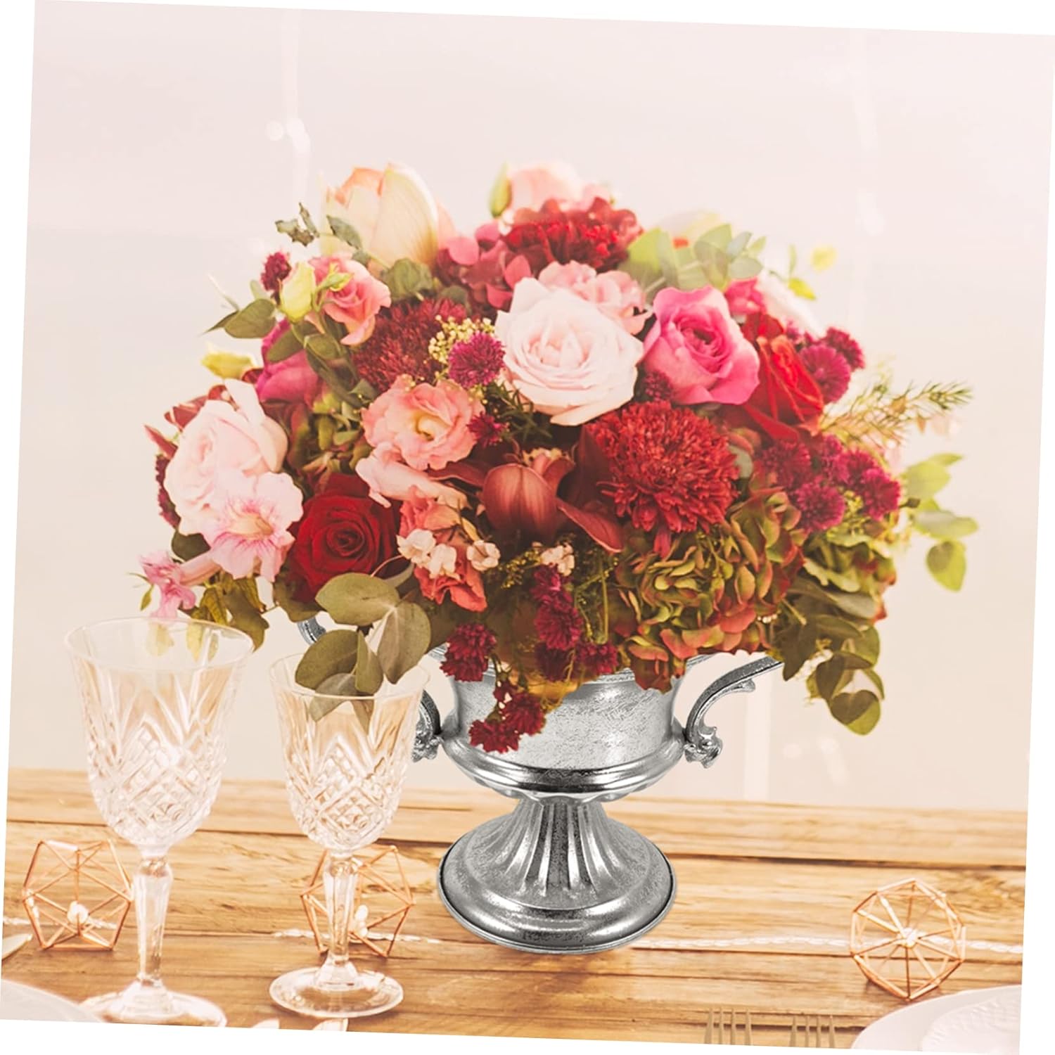 Yardwe Vintage Flower Vase with Gold Base Decorative Urn