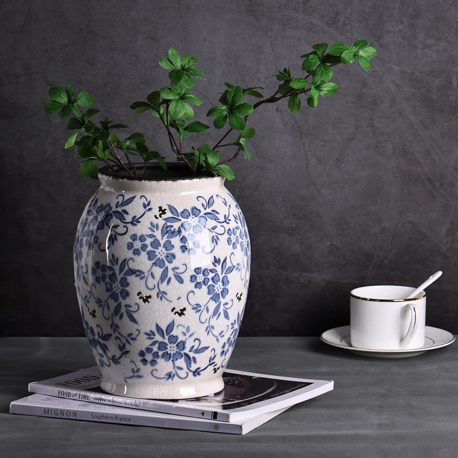 925 Inch Tall Blue White Vase for Home Decor