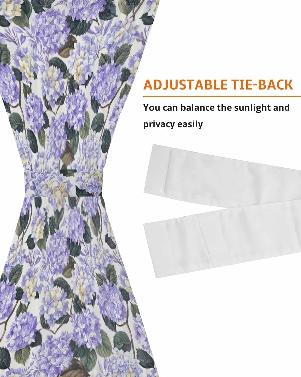 Purple Spring Floral French Door Curtain Watercolor Flowers Pastoral Sheer Door Panels 54W X 72L