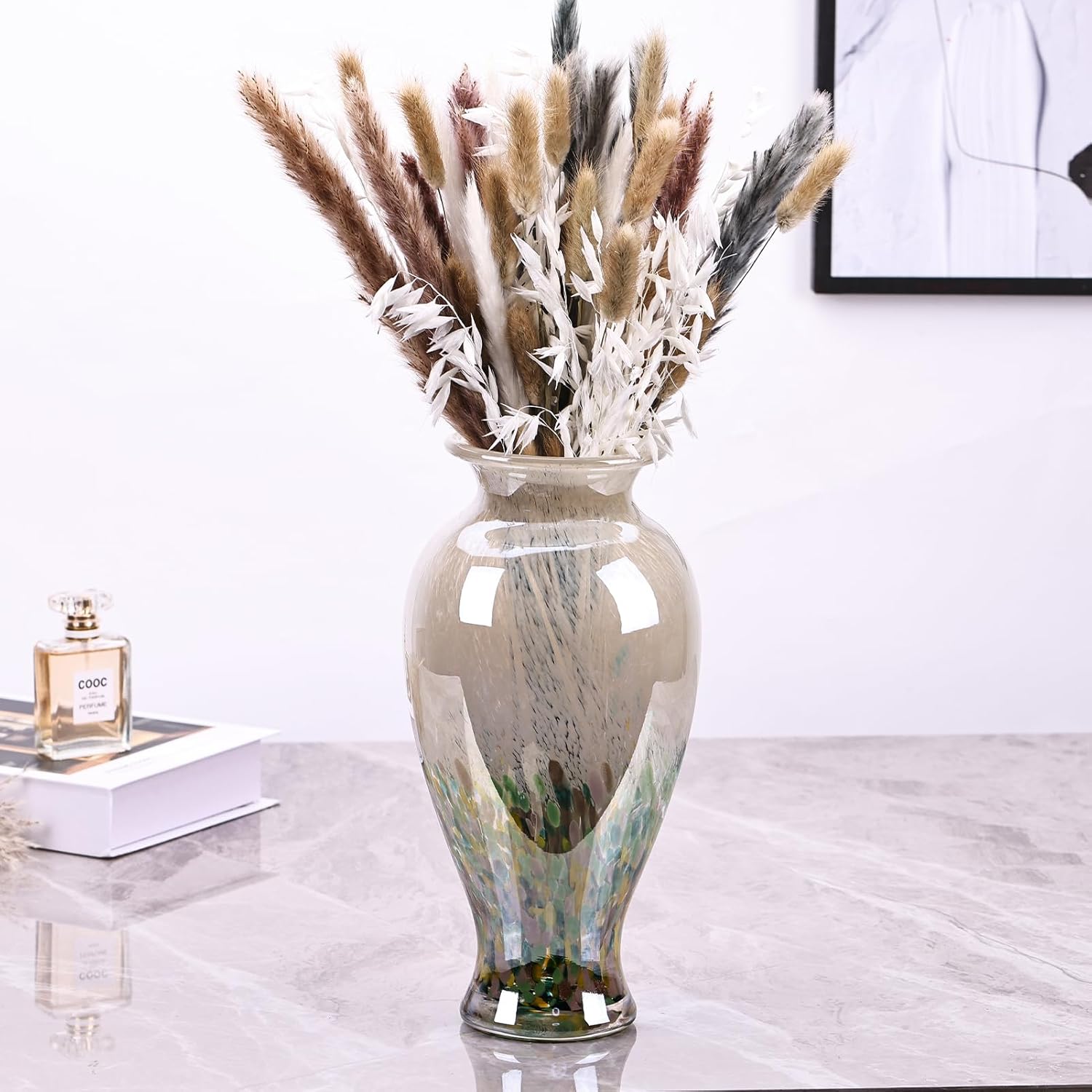 118 Tall Green Blown Glass Vase with Unique Design