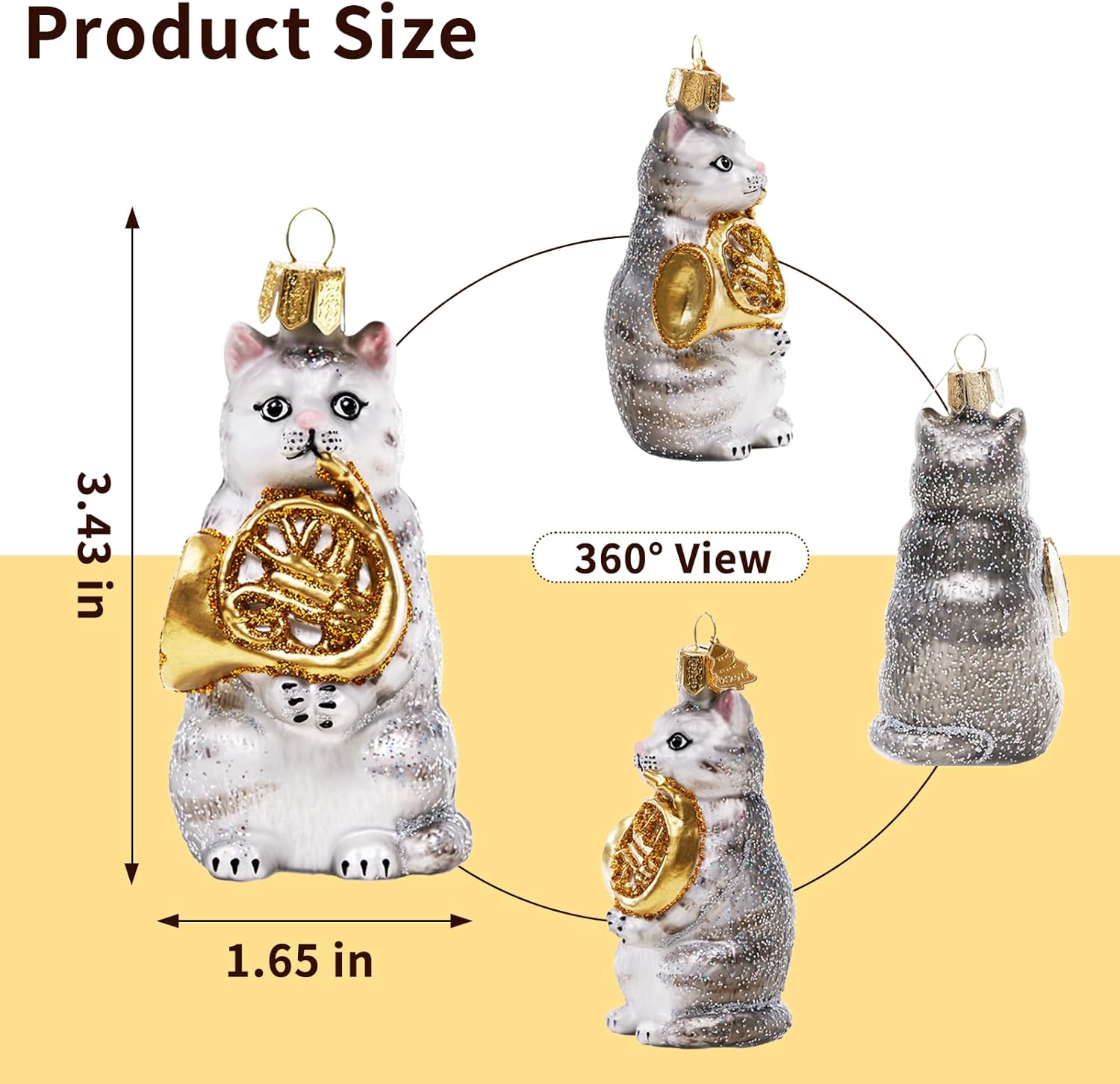 Hand-Blown Glass Cat Christmas Ornament