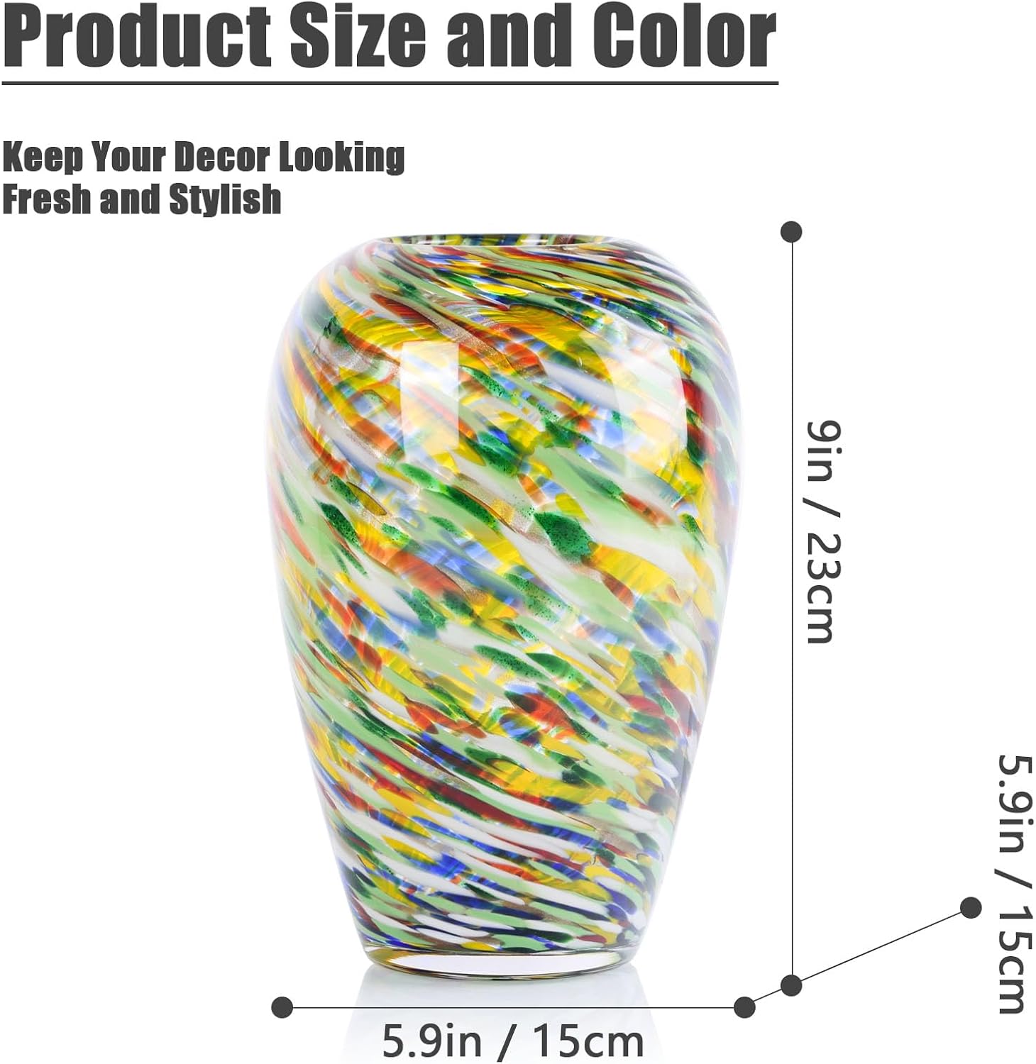 9 Tall Yellow Hand Blown Glass Vase for Home Decor