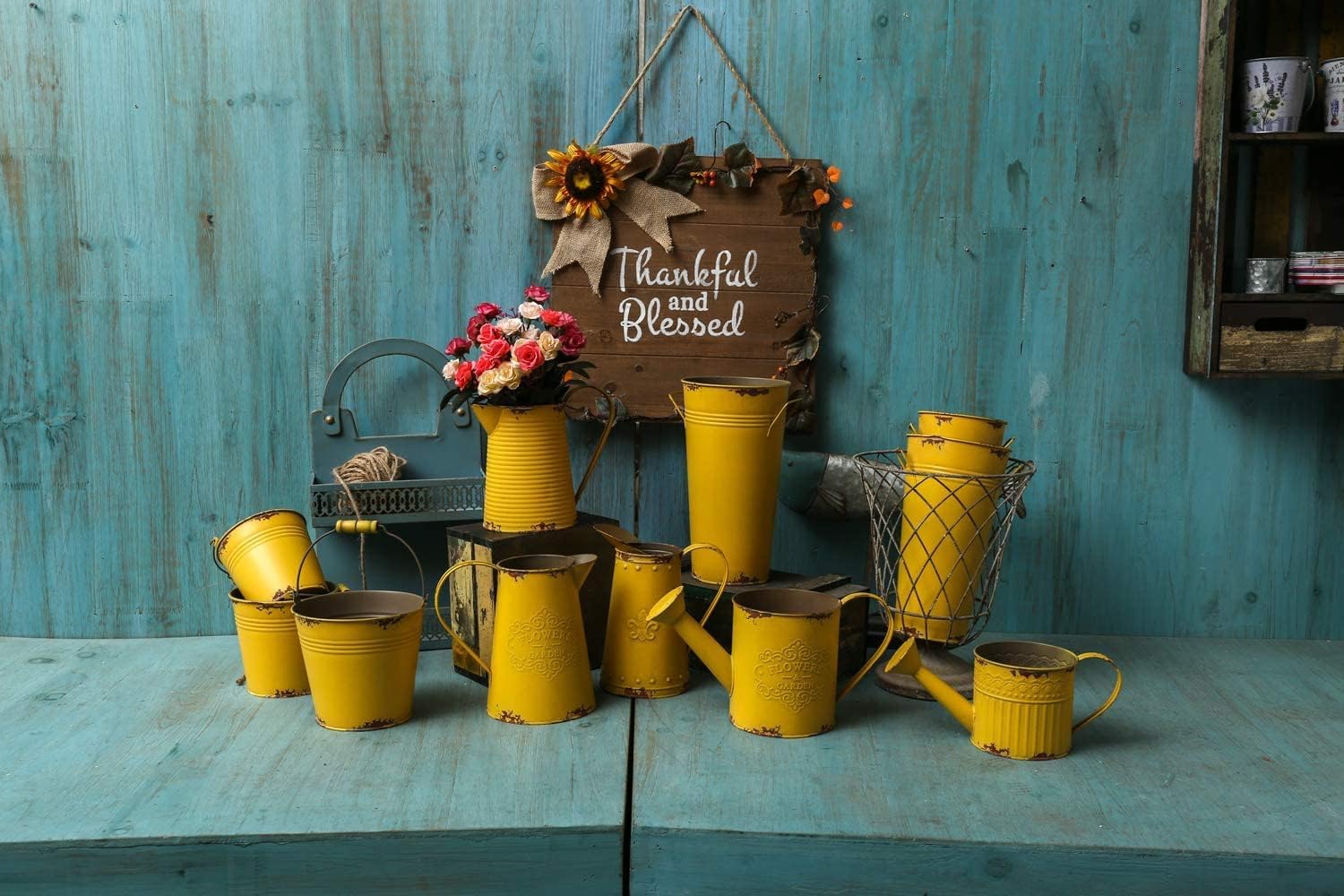French Style Shabby Chic Metal Flower Vase Yellow