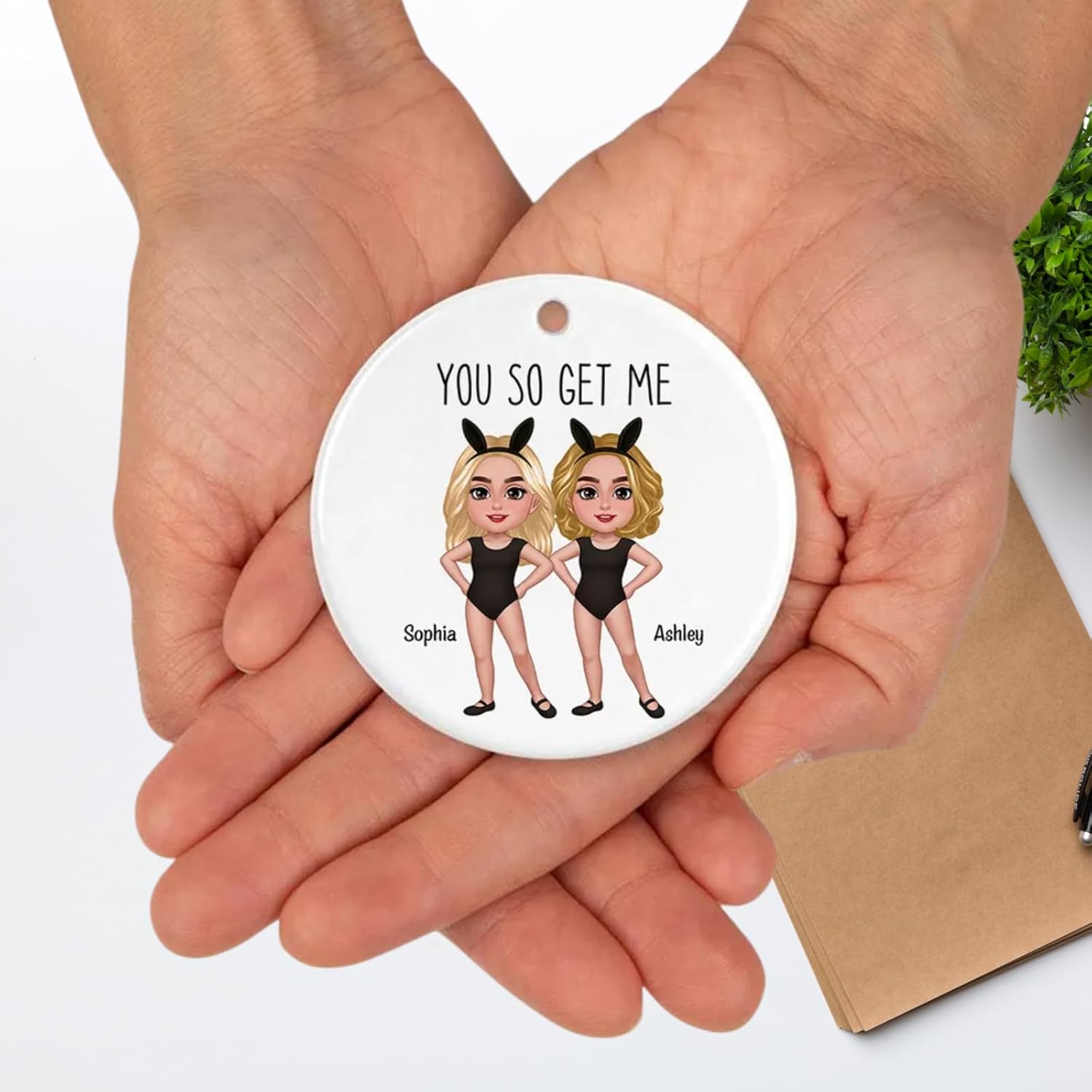 You So Get Me Besties Sisters Bunny Ears Ceramic Ornament