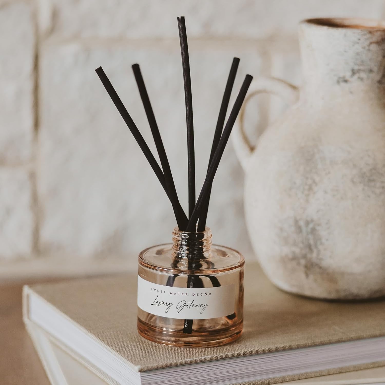 Sweet Water Decor Luxury Getaway Reed Diffuser - Hotel Scent with Leather Iris Sandalwood for 4 Months