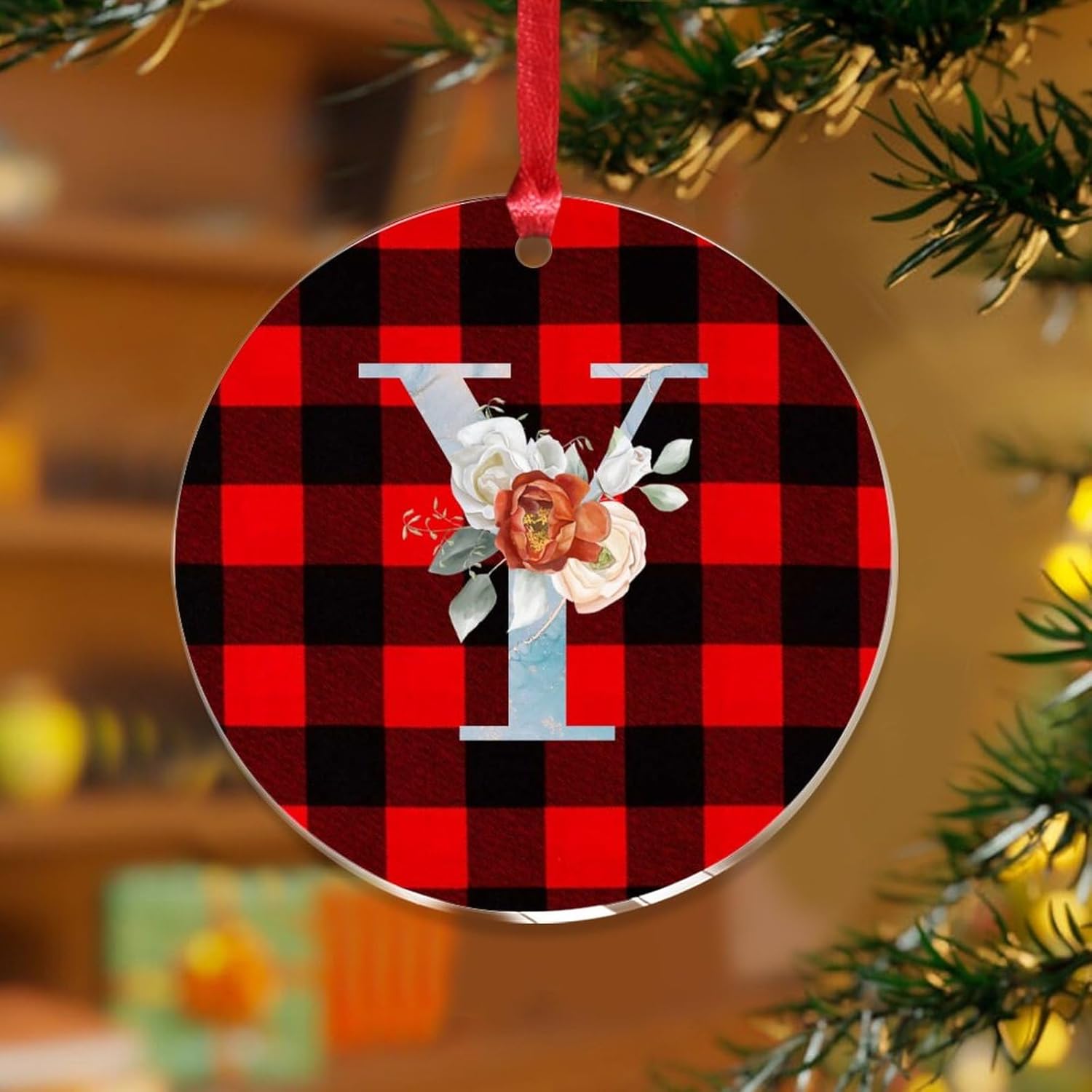 Acrylic Christmas Ornaments 2023 Initial Letter Y Blue Monogram Decorative Hanging Bauble