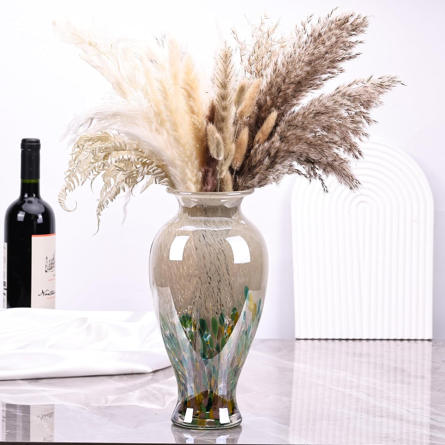 118 Tall Green Blown Glass Vase with Unique Design