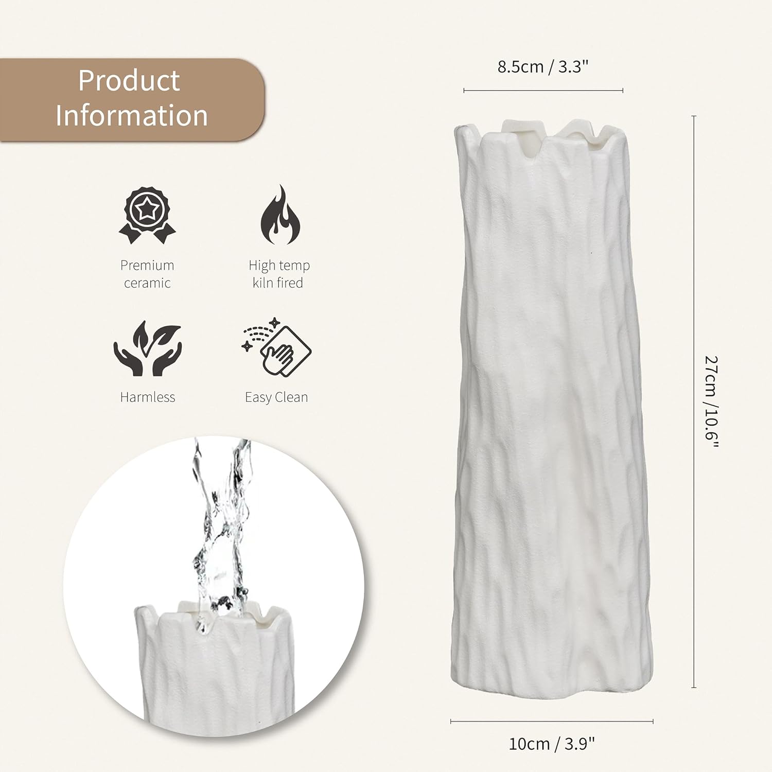 White Matte Ceramic Vase with Organic Nature Shape