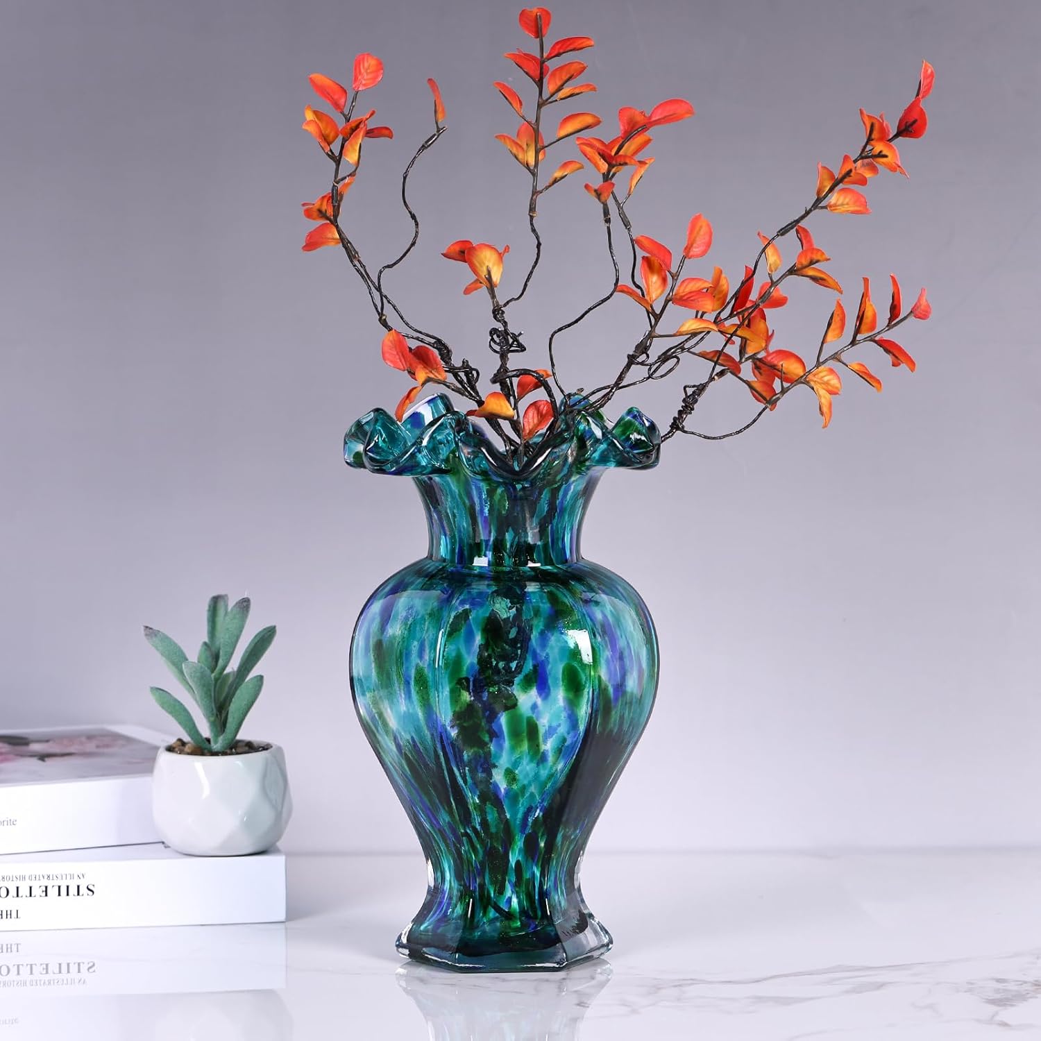 Teal Blown Glass Vase - Unique Green Art Decor