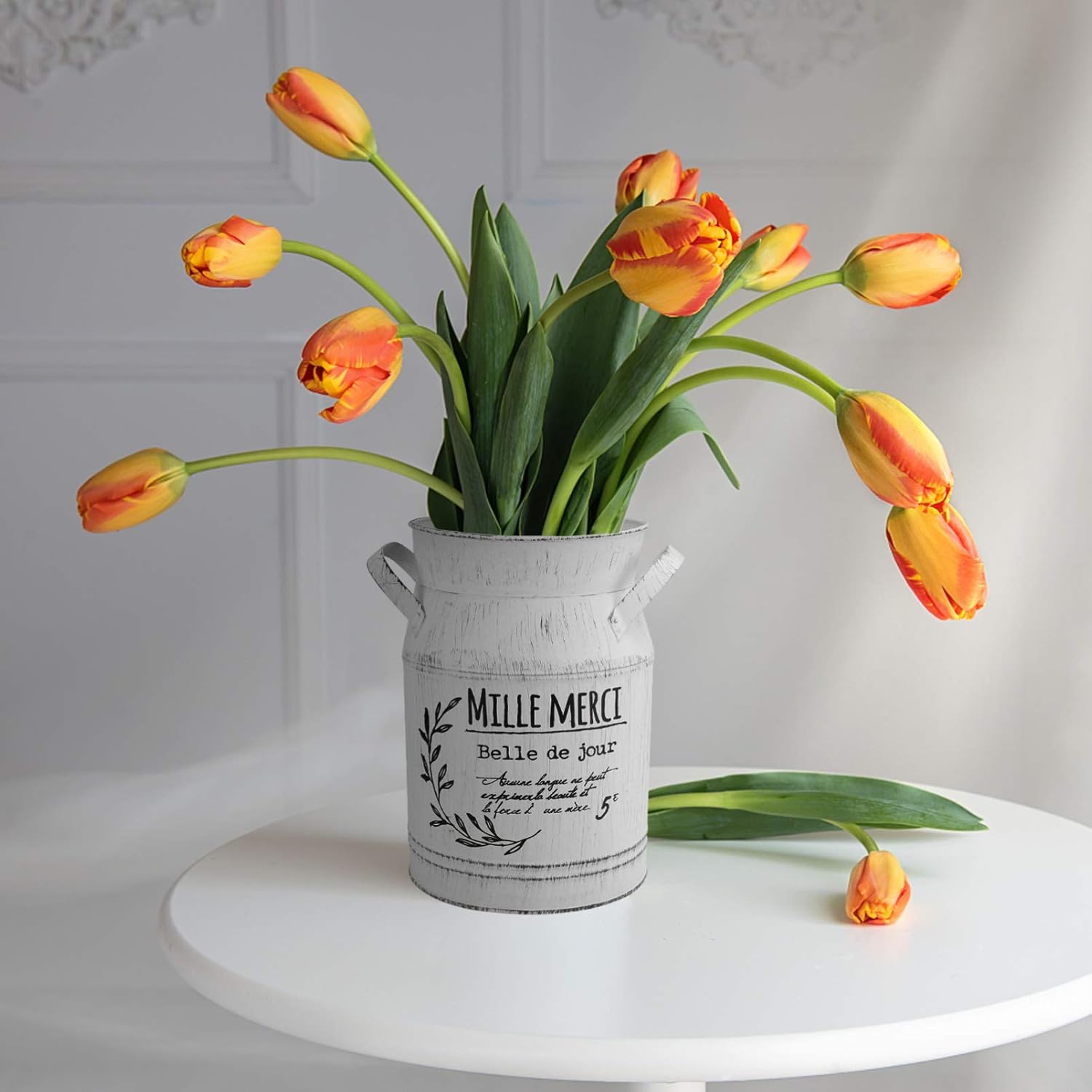 Angoily Retro Galvanized Flower Vase French Style Decorative Bucket for Home Office