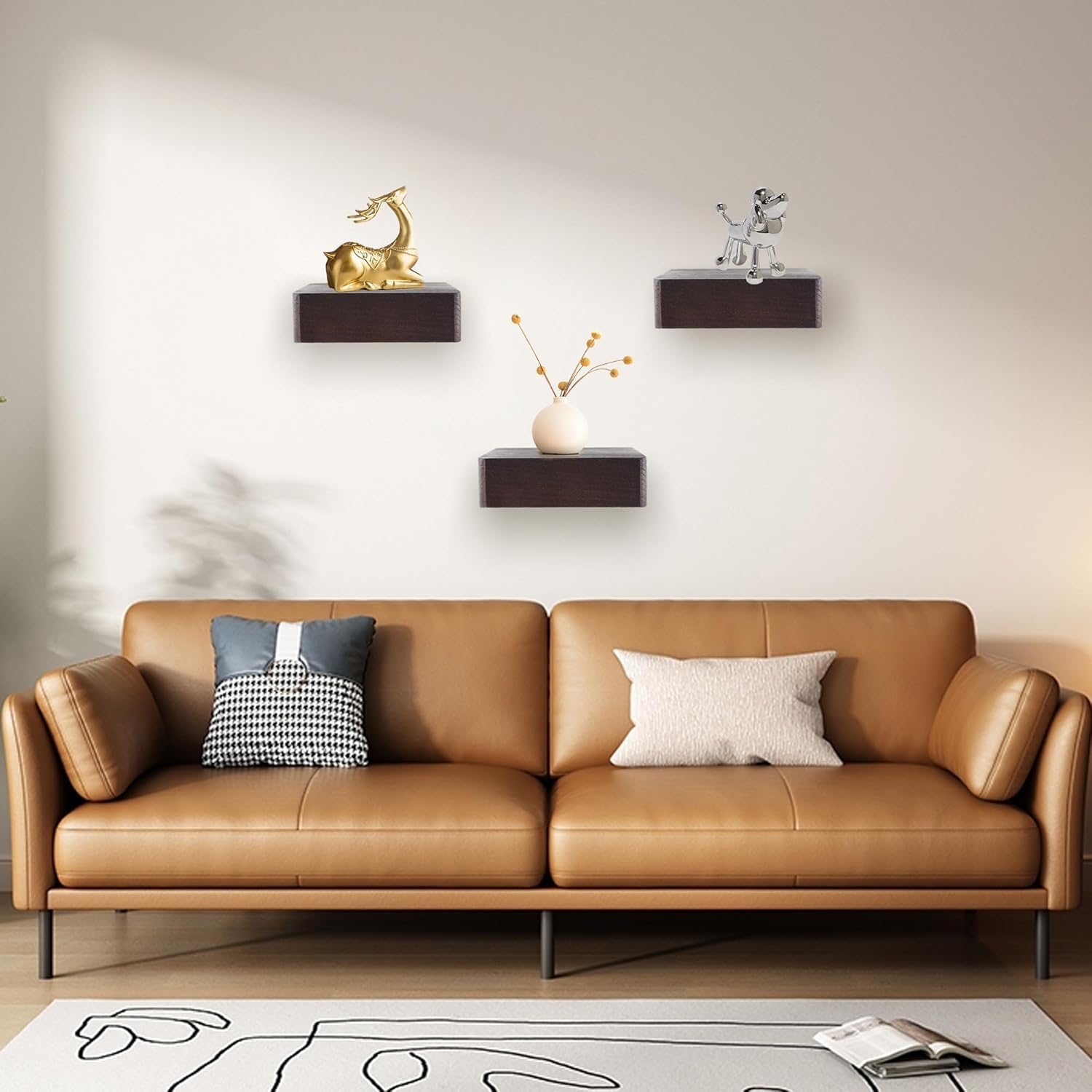 MITREL 5x5 Inch Floating Shelves Set of 2 Dark Walnut