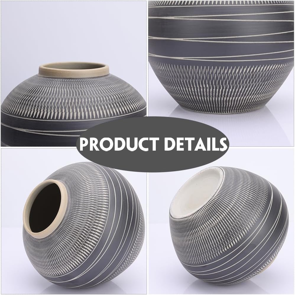 Modern Ceramic Vase with Black and Grey Stripes