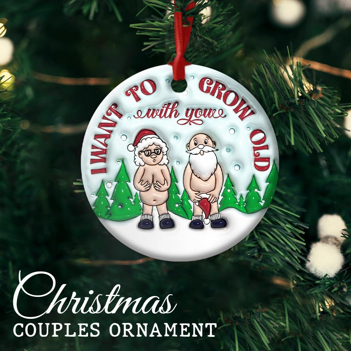 Funny Ceramic Ornament for Couples - Grow Old with You Christmas Decor