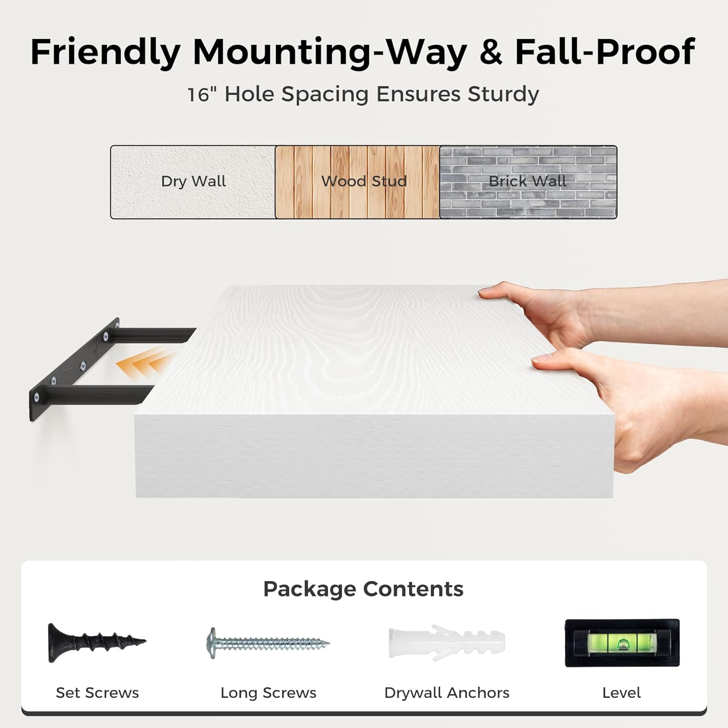 White Floating Shelf 36x12 Inch Wall Mount