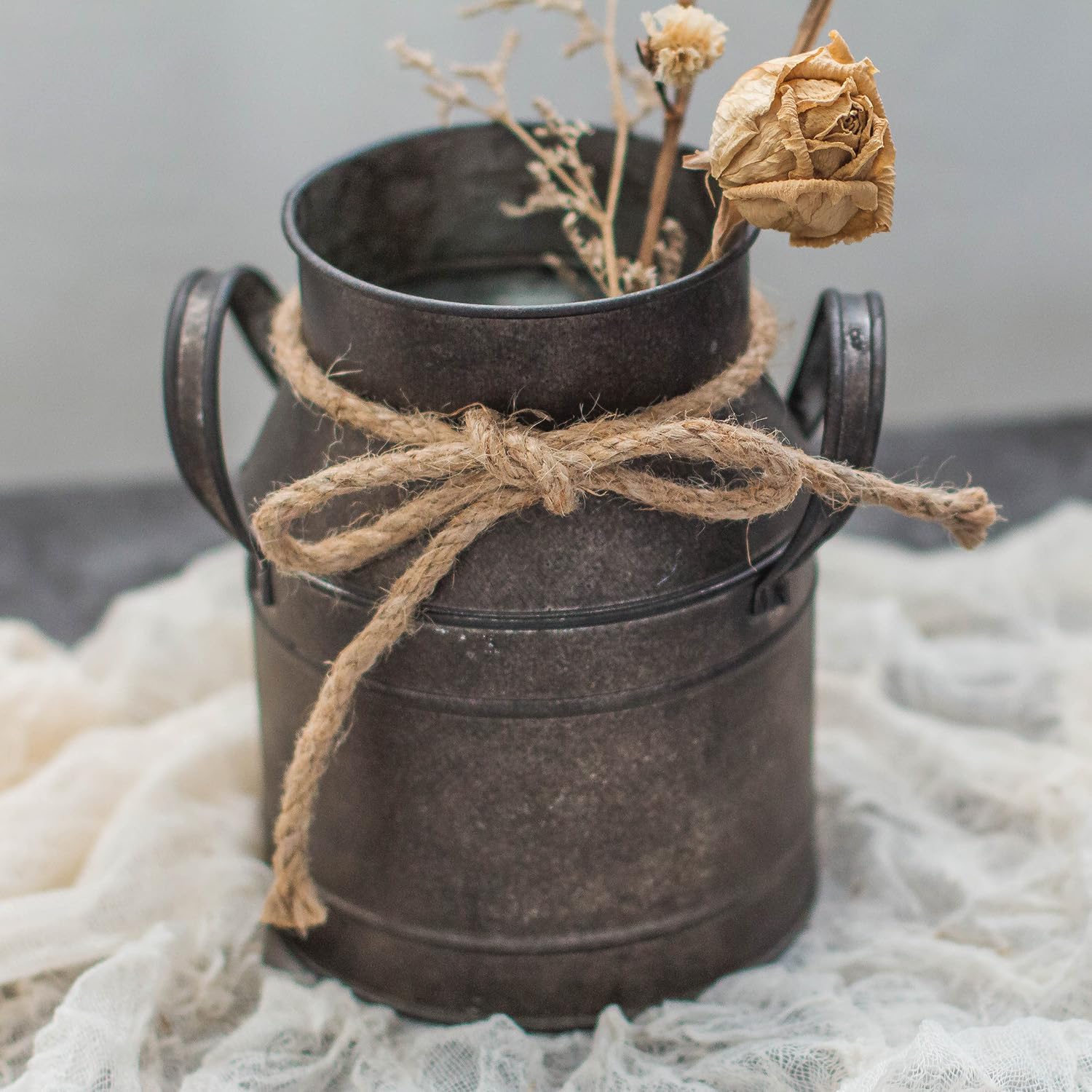 Rust Paint Flower Vase Rustic Metal Milk Can Bucket Decor