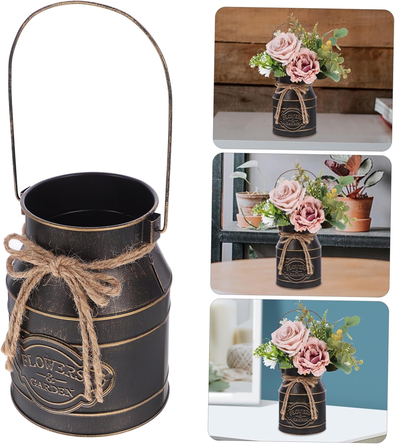 Vintage Iron Flower Display Bucket for Decor