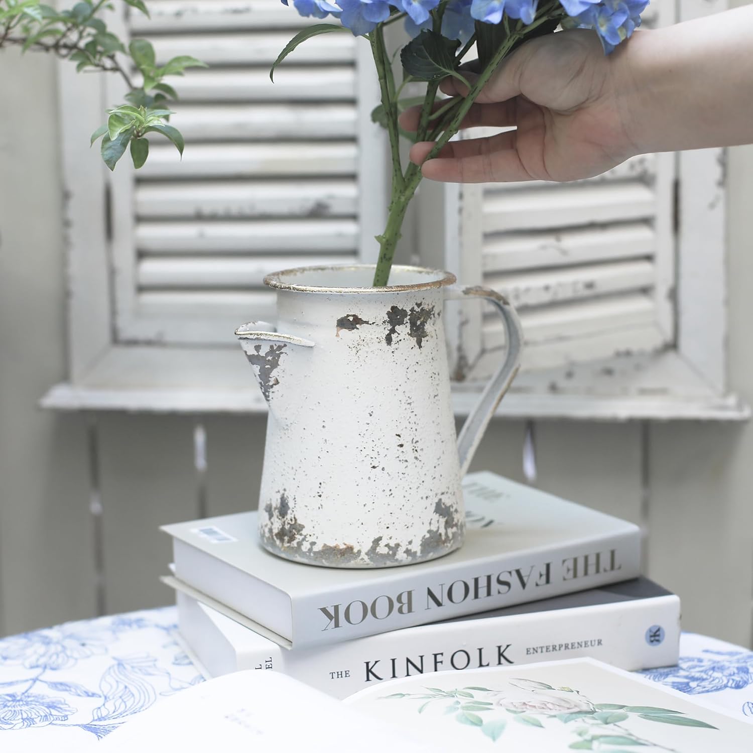 Vintage Metal Milk Jug Vase Shabby Chic Decor