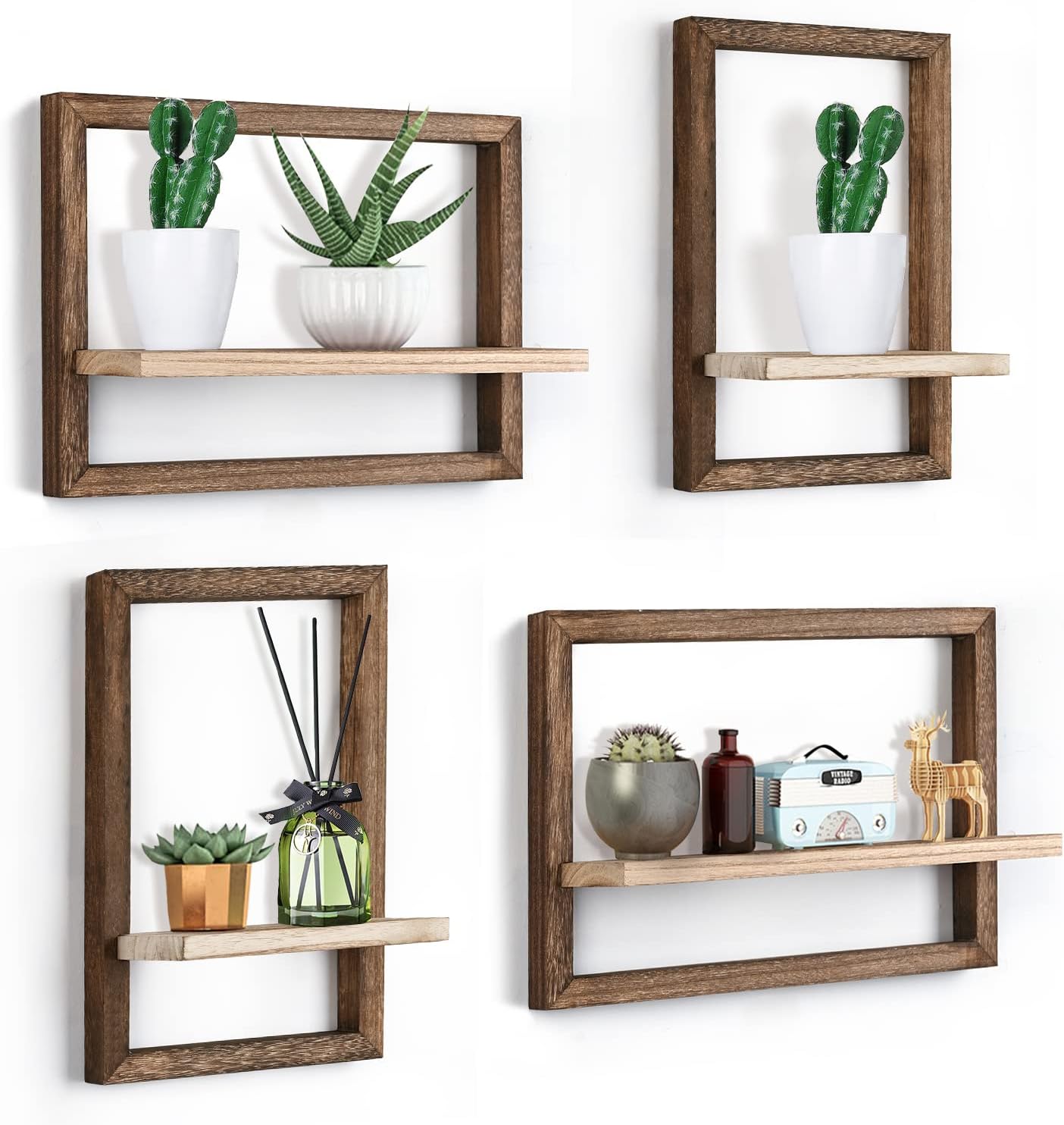 Rustic Square Floating Shelves Set of 4 for Wall