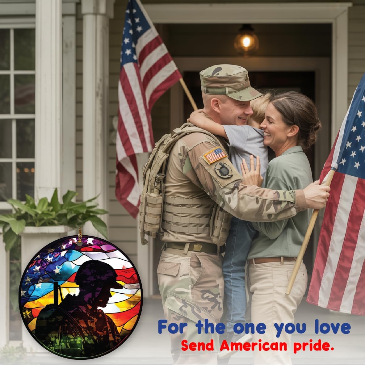 Patriotic Soldier Ornament with American Flag Design