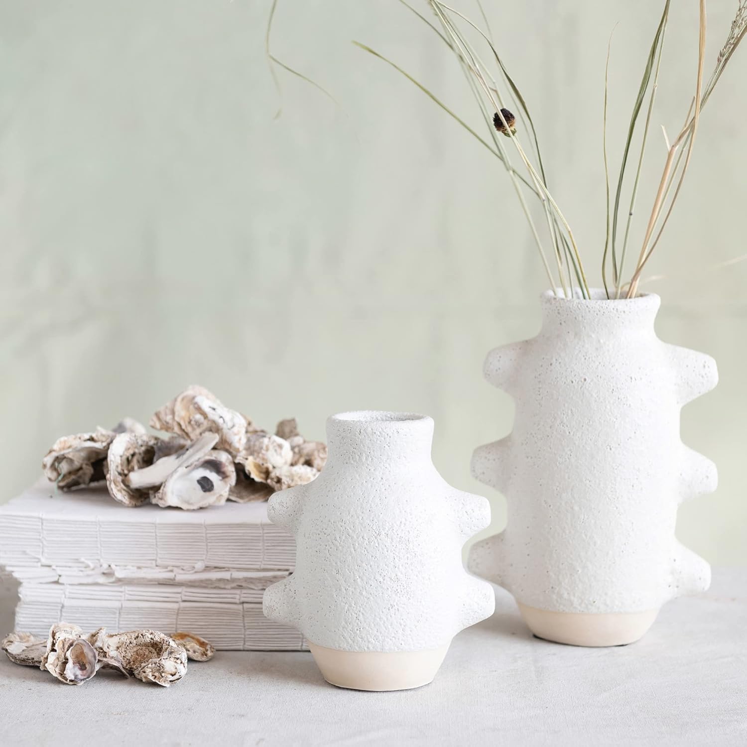 Creative Co-Op Abstract Stoneware Vase White Volcano Finish