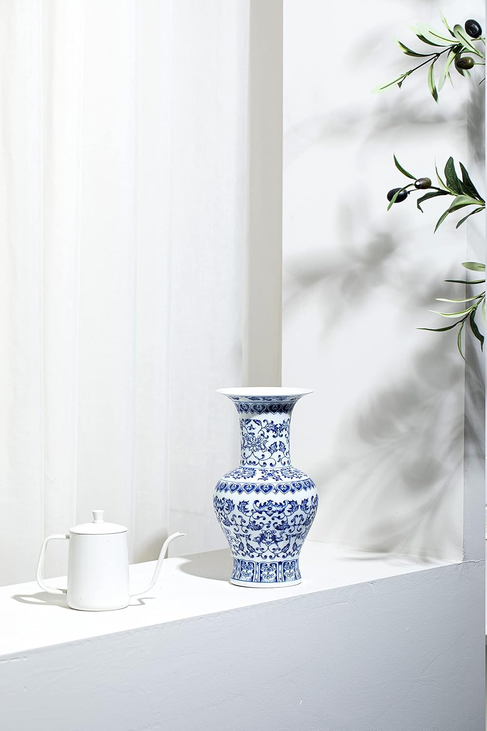 Blue and White Vase 10 Inch Ceramic Decor for Home