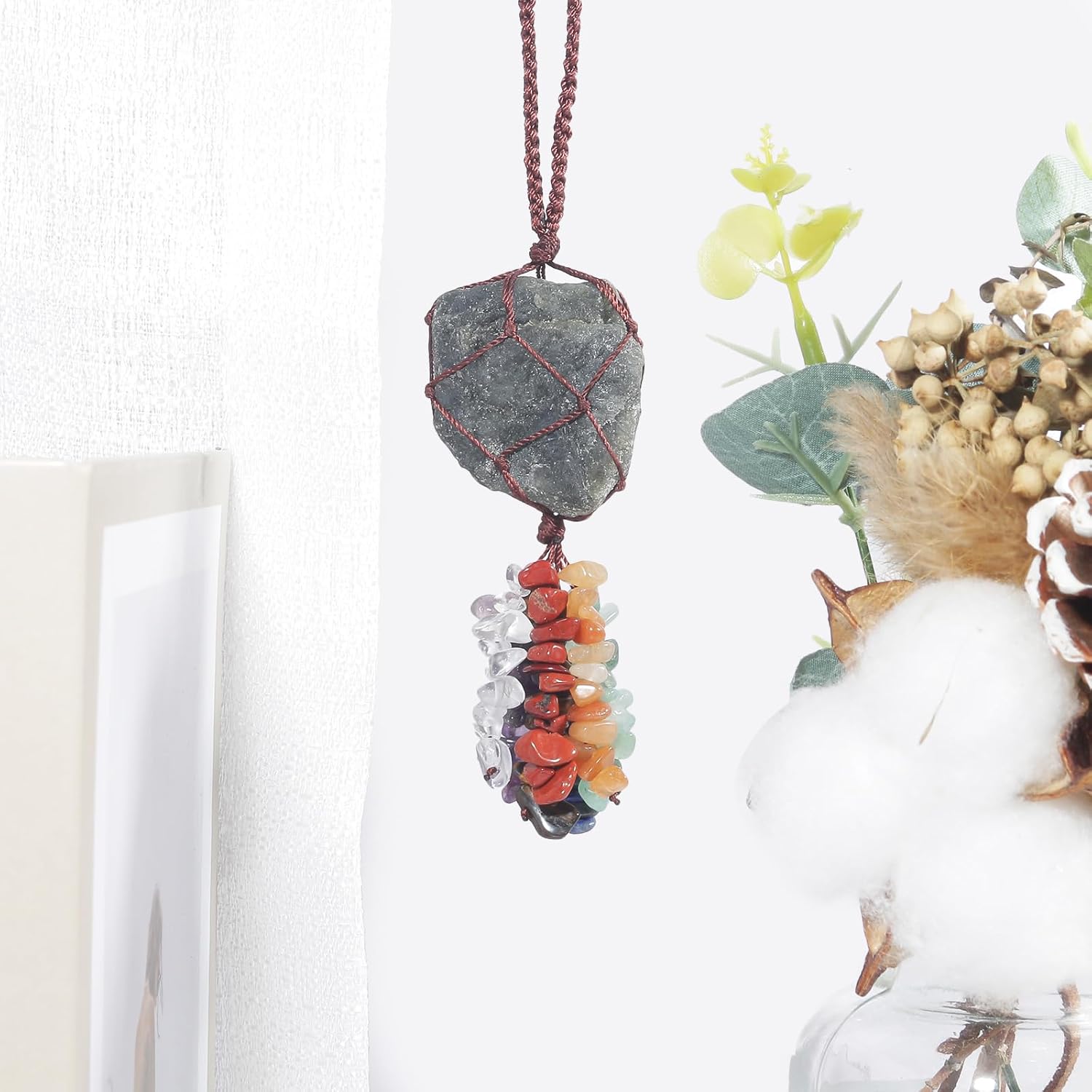 Loveliome Rough Gemstone 7 Chakras Hanging Crystal Decor
